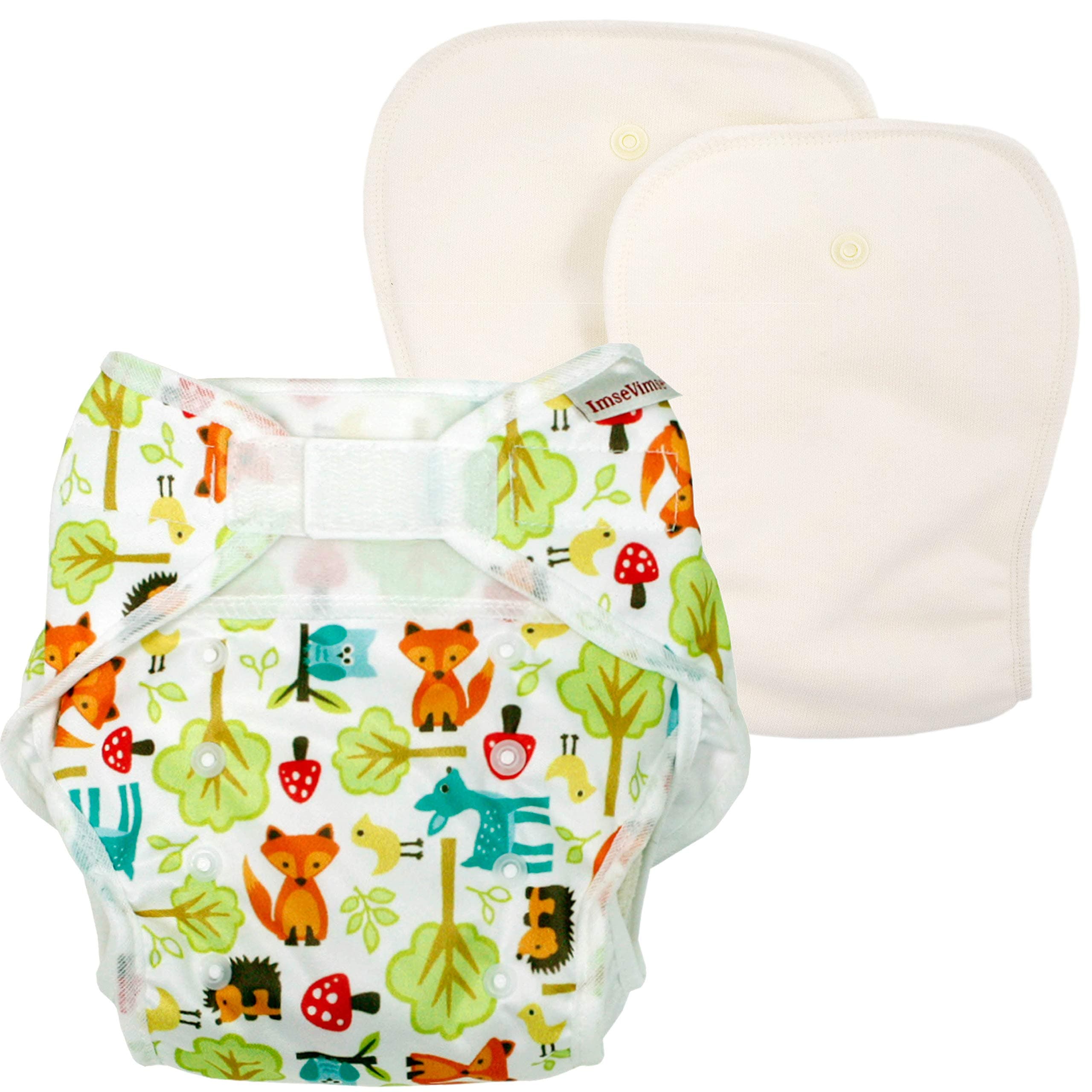 Imse Vimse Reusable One Size Organic Cotton Cloth Diaper Cover Plus Inserts (Woodland)