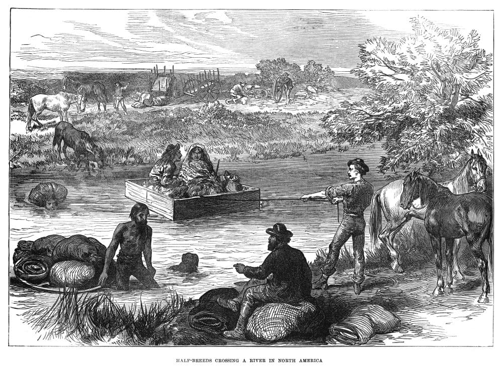 Canada River Crossing Na Group Of Canadian Metis (Half French-Canadian Half Cree) Crossing A River In North America Engraving English 1874 Poster Print by (24 x 36)