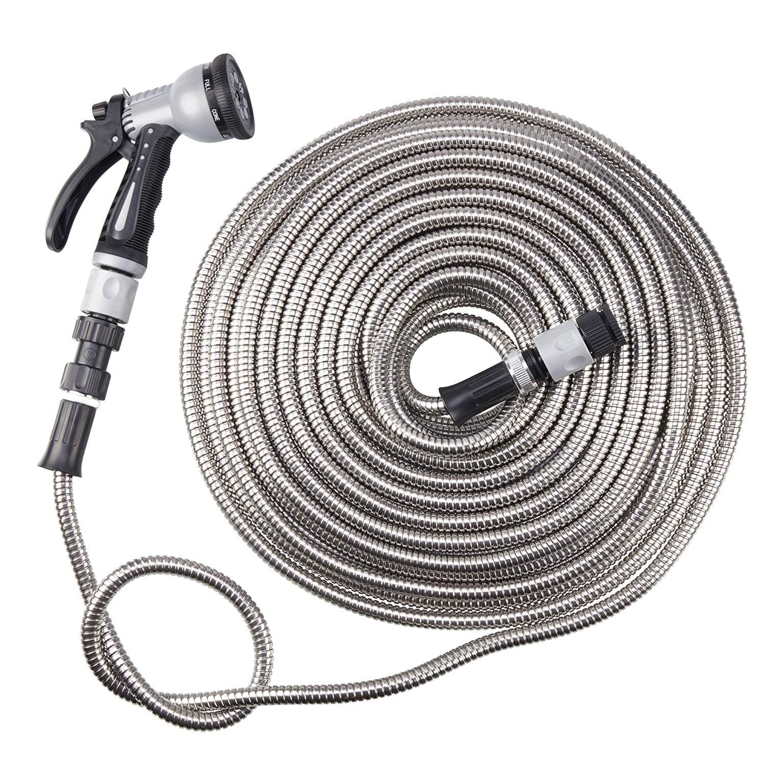 Garden GearEasy Hose Stainless Steel Garden Water Hosepipe Rust Proof & Tangle Free with Hand Held Spray Nozzle (75ft)