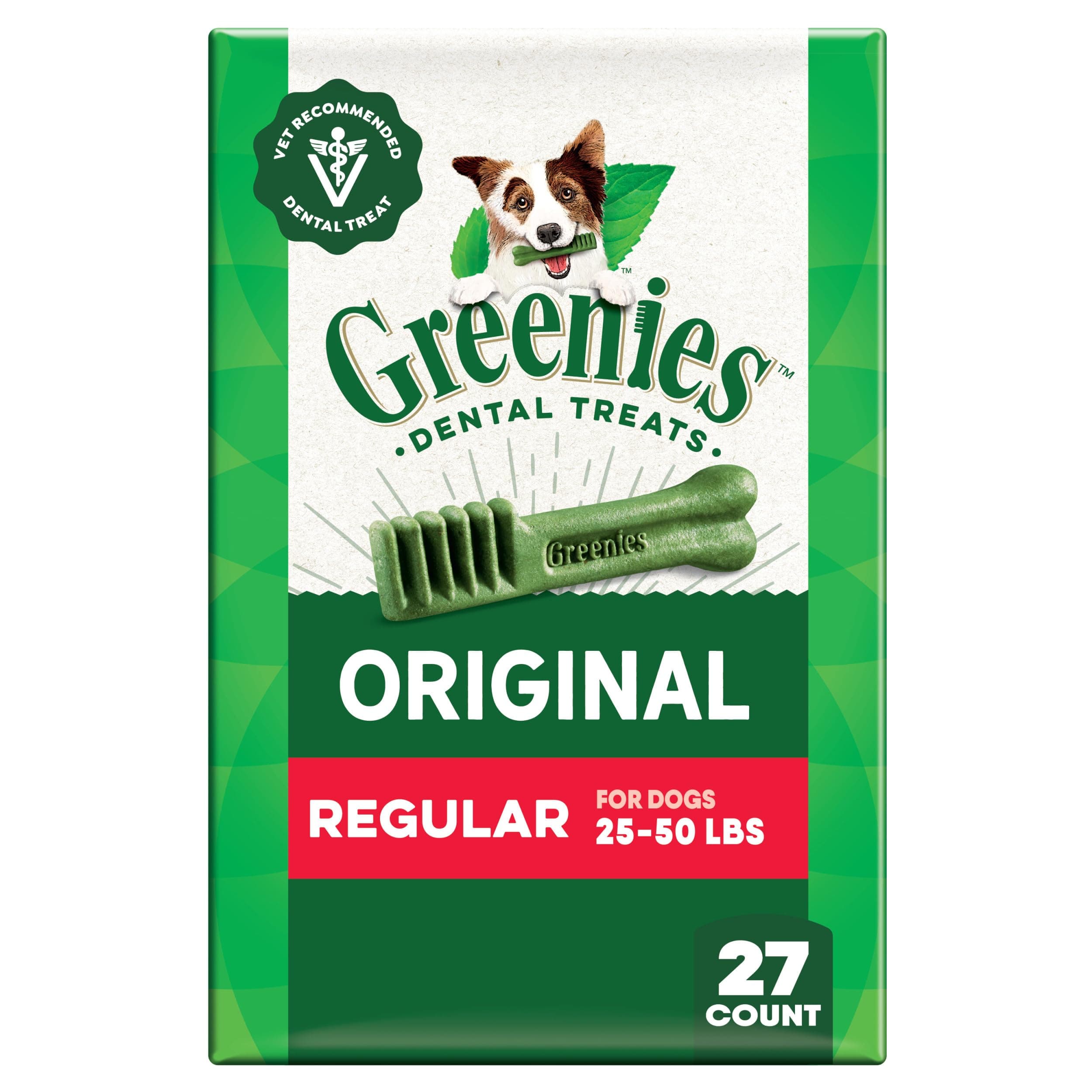 Original Regular Natural Dog Dental Care Chews Oral Health Dog Treats, 27 oz. Pack (27 Treats)