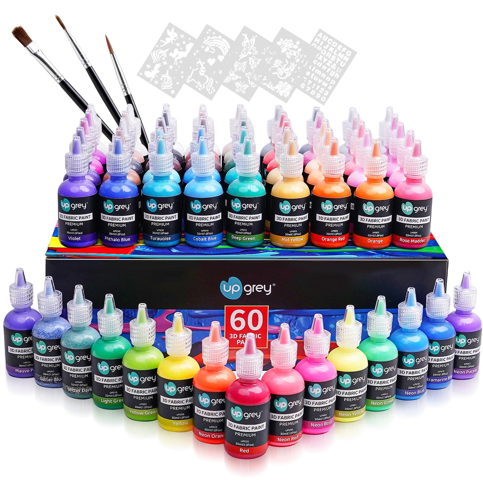UPGREY Fabric Paint Set, Set of 60(60ml Each) Permanent Soft Textile Paints, No Heating Needed & Washable Fabric Paint for Clothes, Canvas, T-Shirts, Jeans, Bags, All DIY Projects