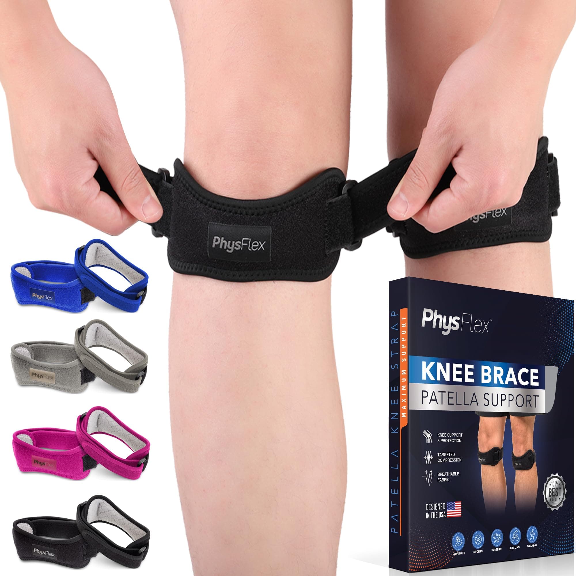 2 Pack Patella Knee Brace - Knee Support and Pain Relief, Running, Hiking, Basketball, Jumpers Knee, Tendonitis, Adjustable Strap Patellar Tendon Stabilizer