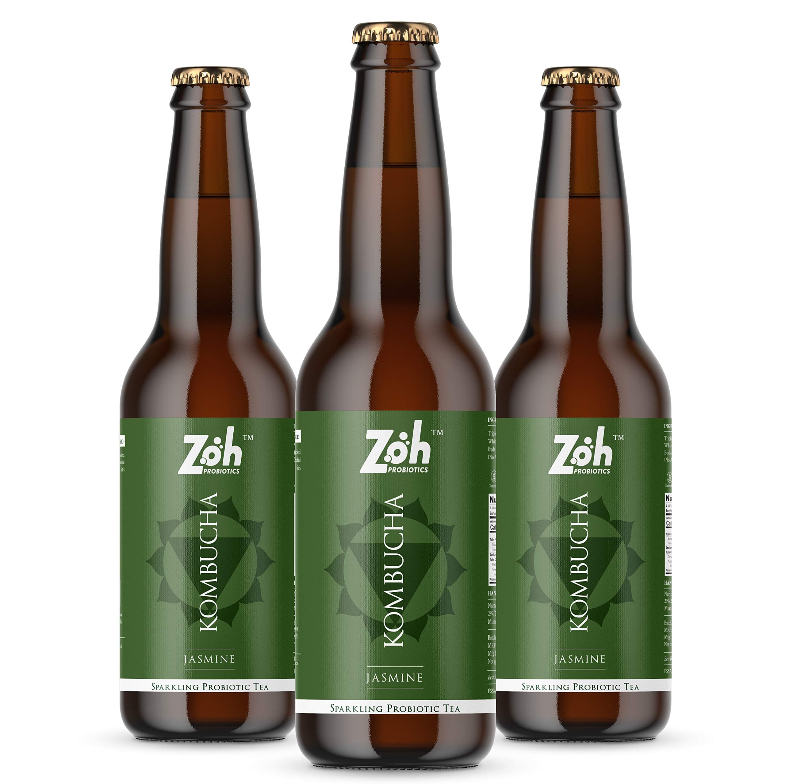 Zoh Probiotics Jasmine Kombucha | Green Tea With Detoxifying Acids, And Digestive Enzymes. Raw, Unfiltered, And Unpasteurized With Mother. Made With Real Jasmine Flowers(330 Ml, Pack Of 3)