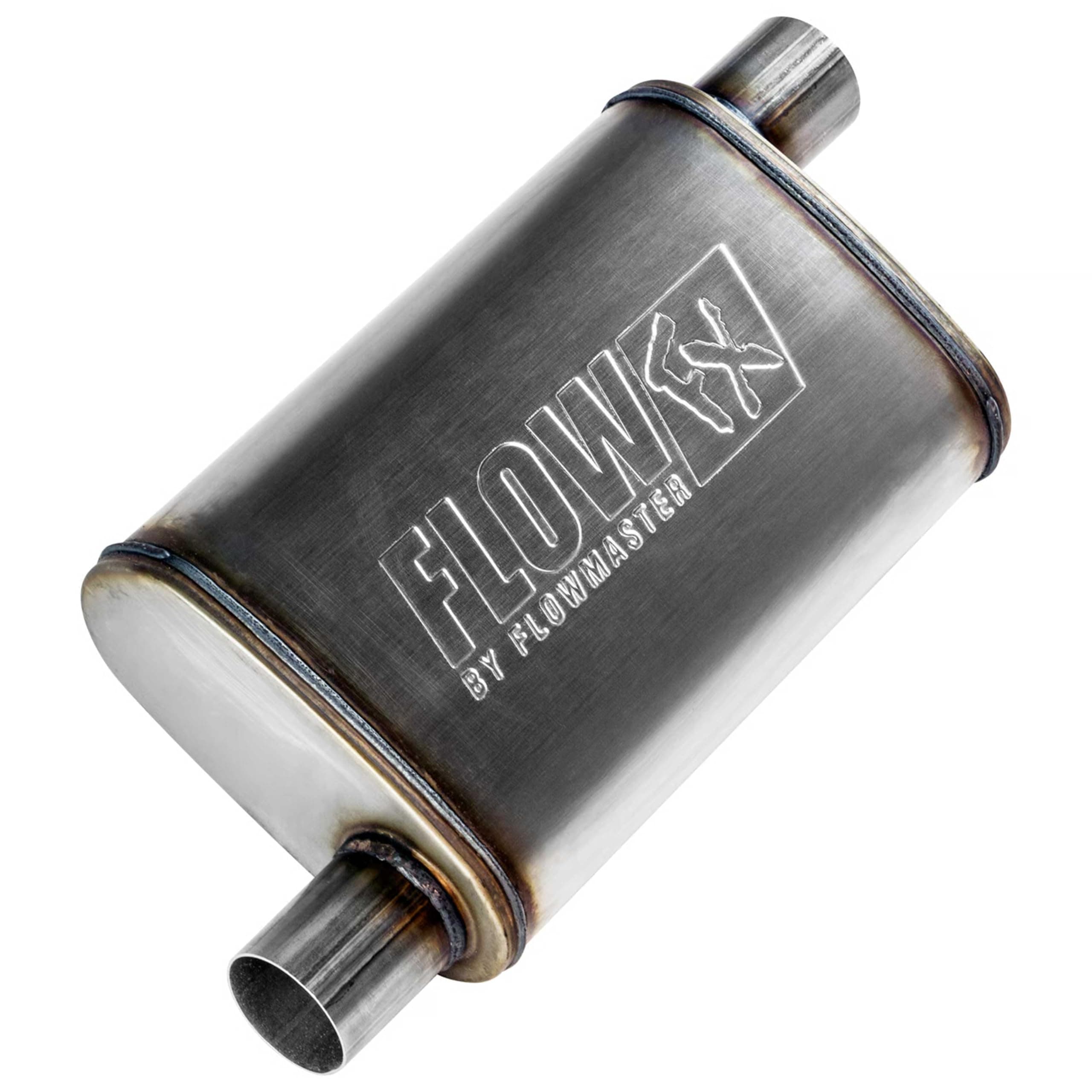 - Flow FX Chambered Muffler – 2.25” Offset In / 2.25” Offset Out – Moderate Sound – Stainless Steel – Affordable Performance for Modern Trucks, Muscle Cars & Daily Drivers (71235)