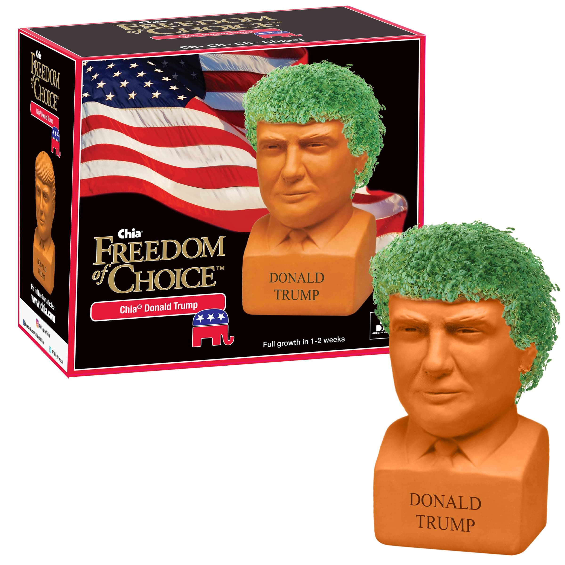 Pet Donald Trump with Chia Seed Pack - Freedom of Choice - Decorative Presidential Pottery Planter, Easy to Do and Fun to Grow, Novelty Gift, Terra Cotta