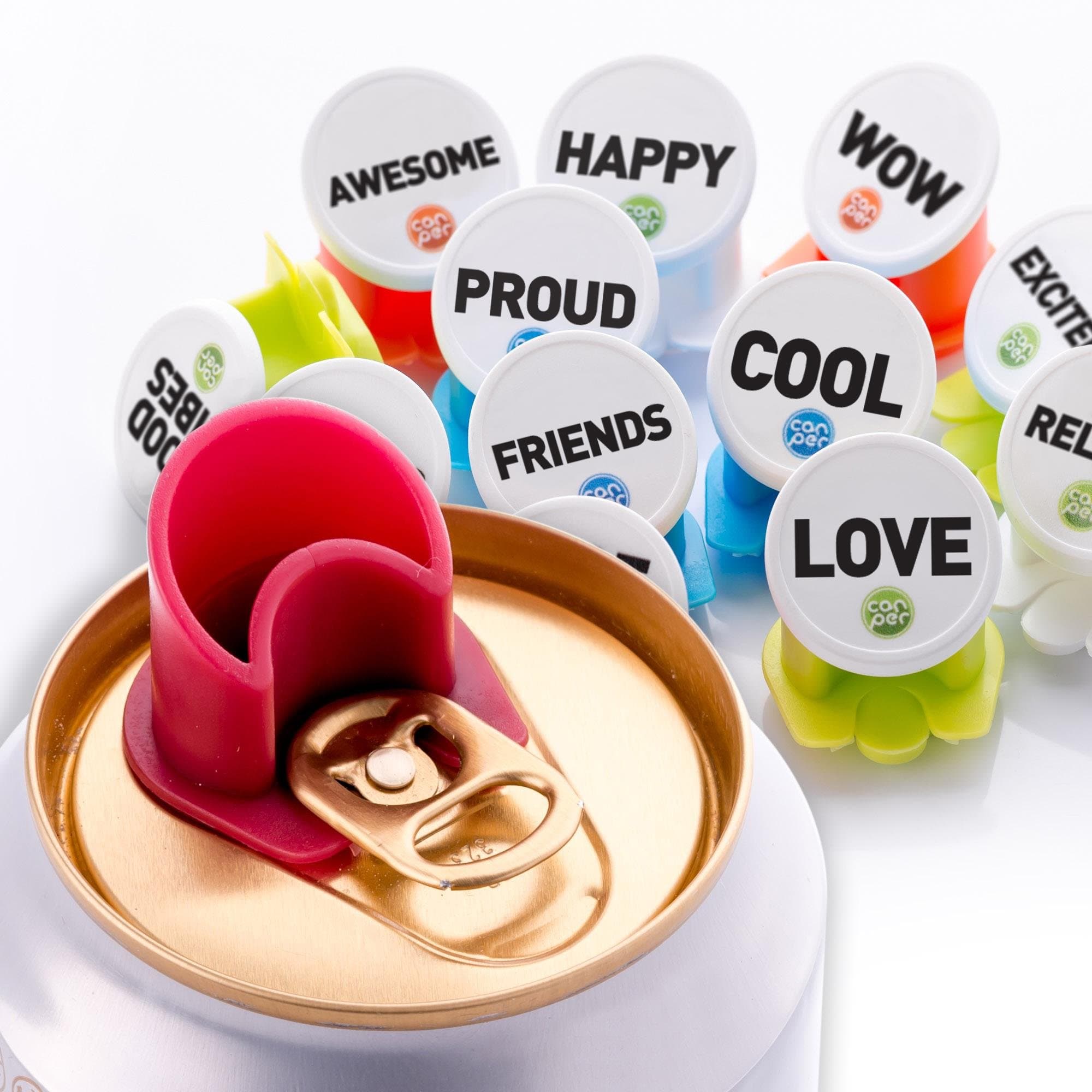 Canper Soda Can Lids, Multicoloured (4 Pack Words), Reusable Soda Can Covers for Hygienic Drinking out of Beverage Cans