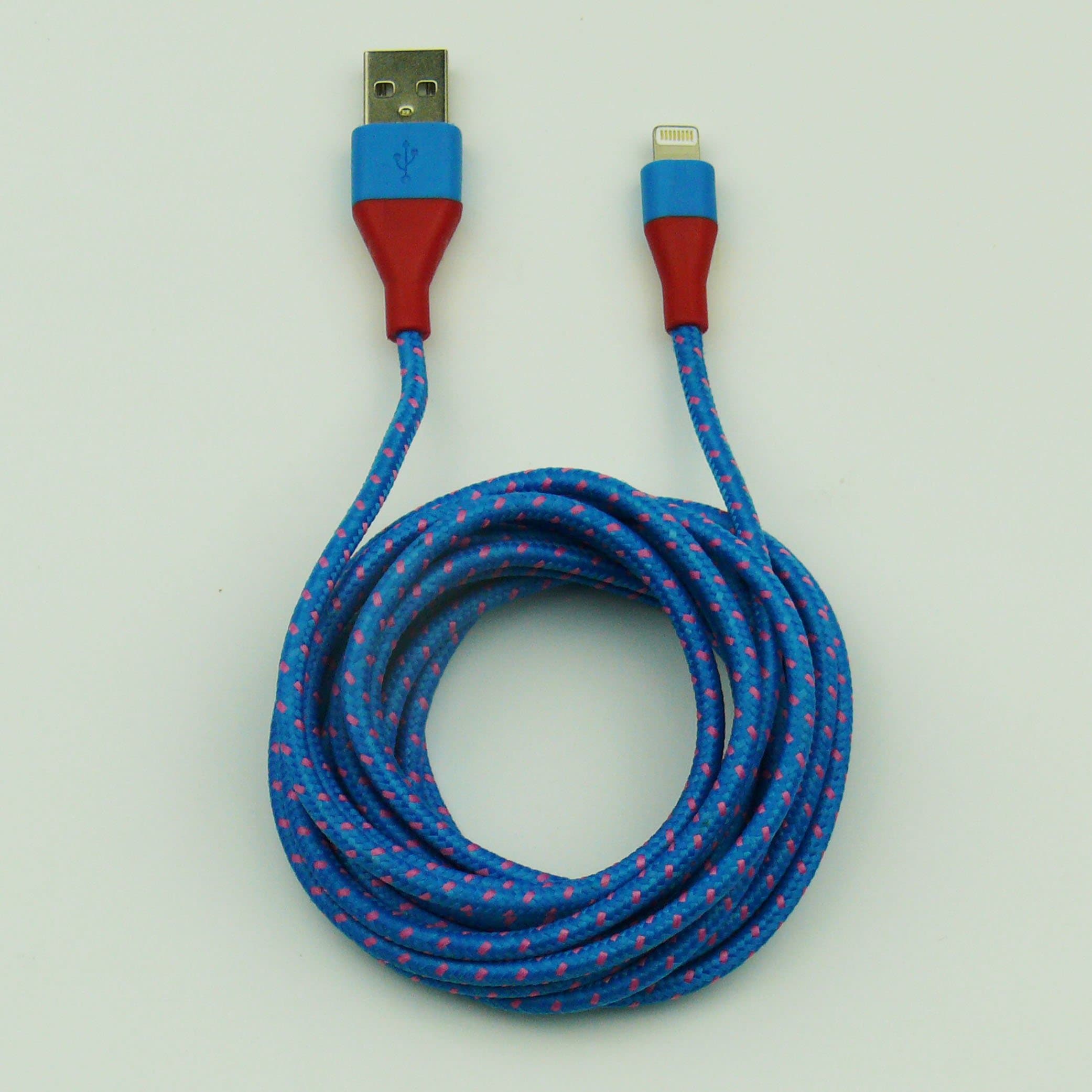 HelloEdge 10ft Lightning Cable Two-Tone Color Nylon Braided Extra Long USB Cord Charging Cable for iPhone 6S, 6S Plus, 6, 6 Plus, 5S, 5C, 5 / iPad / iPod (1 Pack) (Blue)