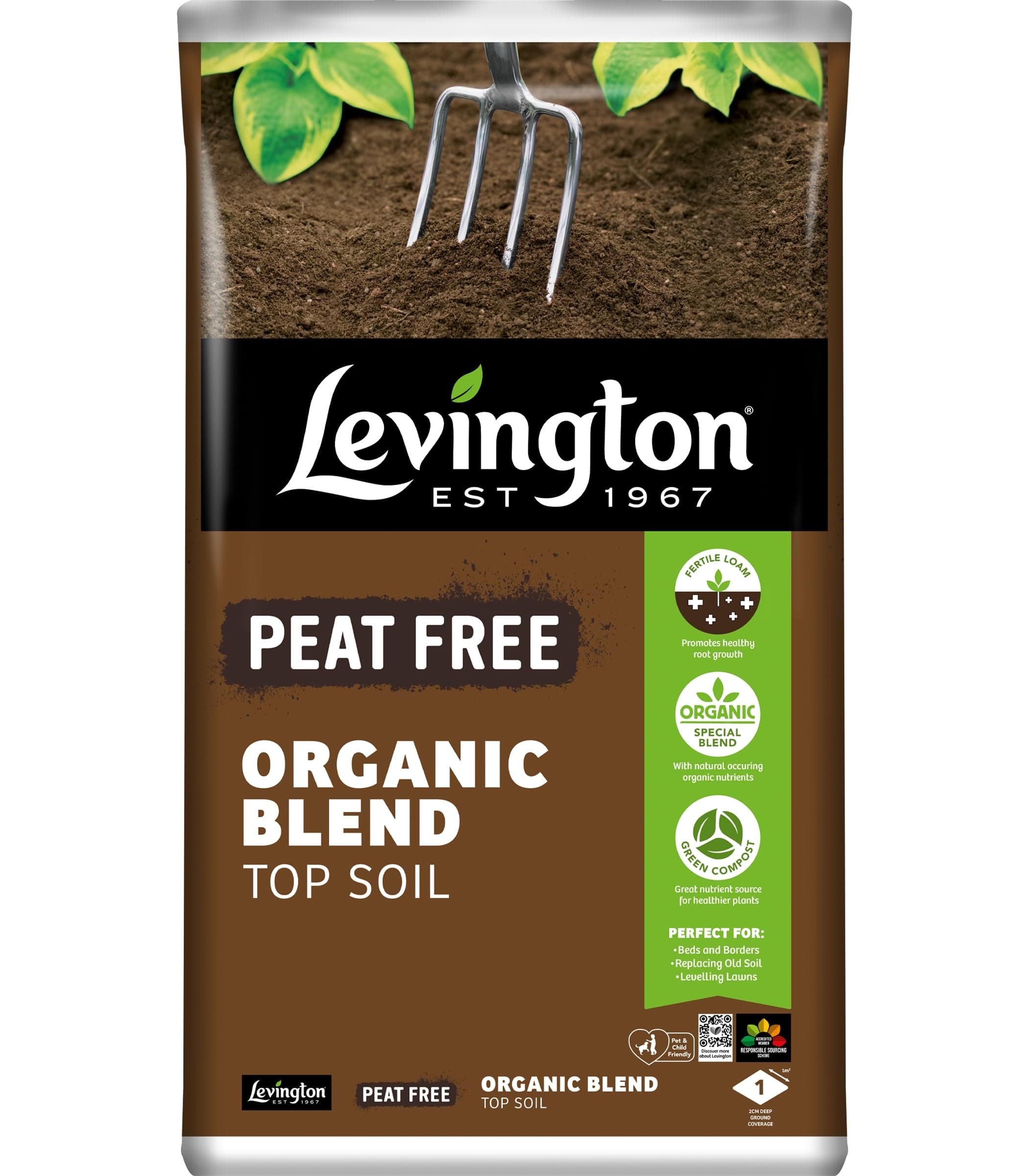20L Top Soil Levington Compost, Multi-Purpose Fertilisers, Peat free Gardening Soils for Outdoor and Indoor Planting, Small to Large Plants