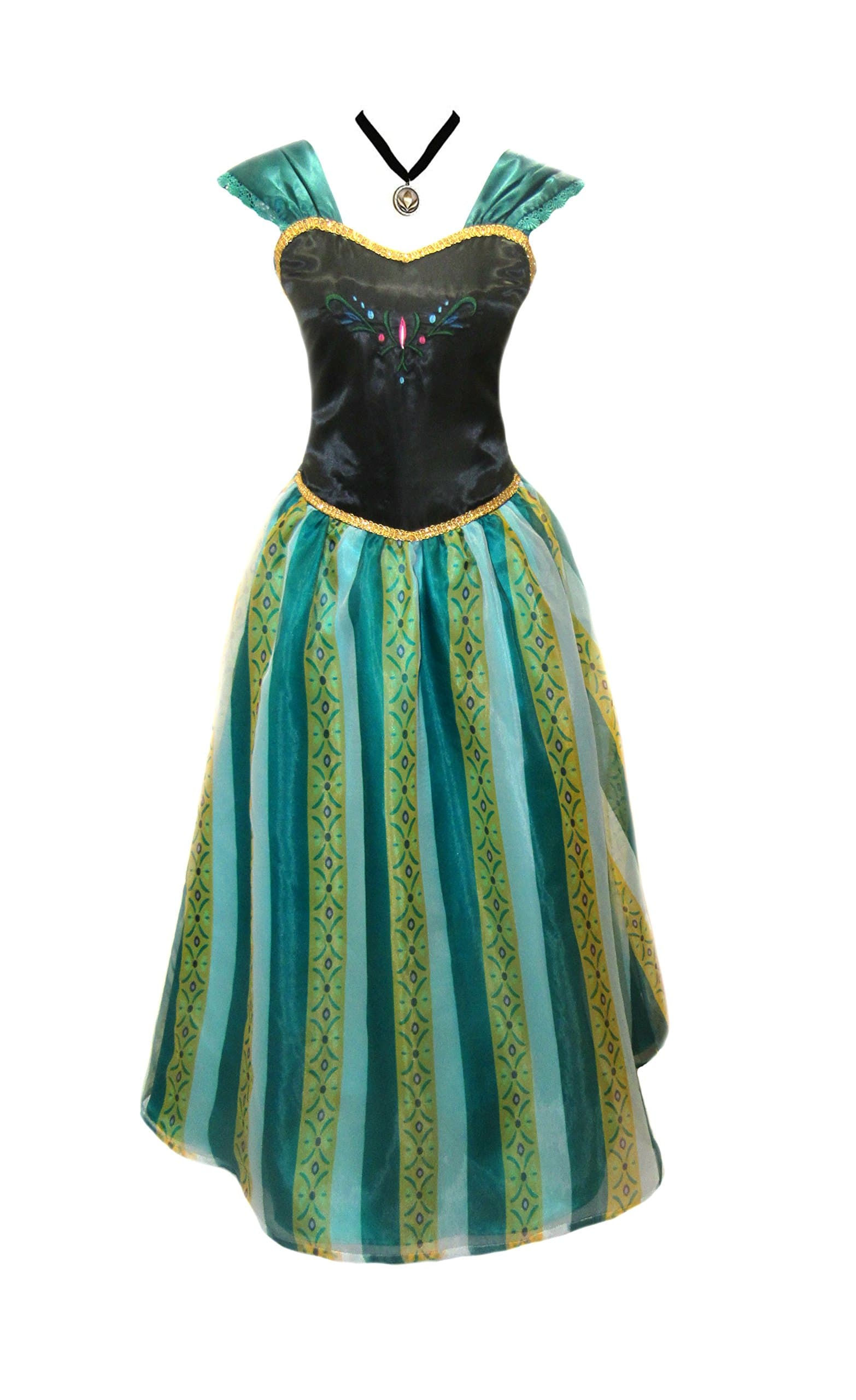 Adult Women Frozen Anna Elsa Coronation Dress Costume (XS Women Size, Amazon Green)