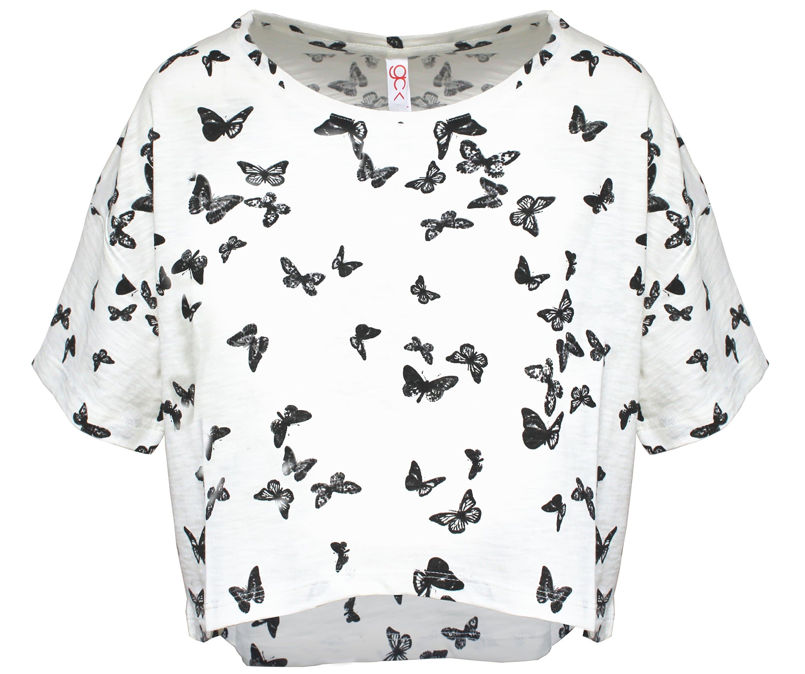 Friday Chic Women's Casual Basic Flowy Crop Top (Medium, Butterfly Print)