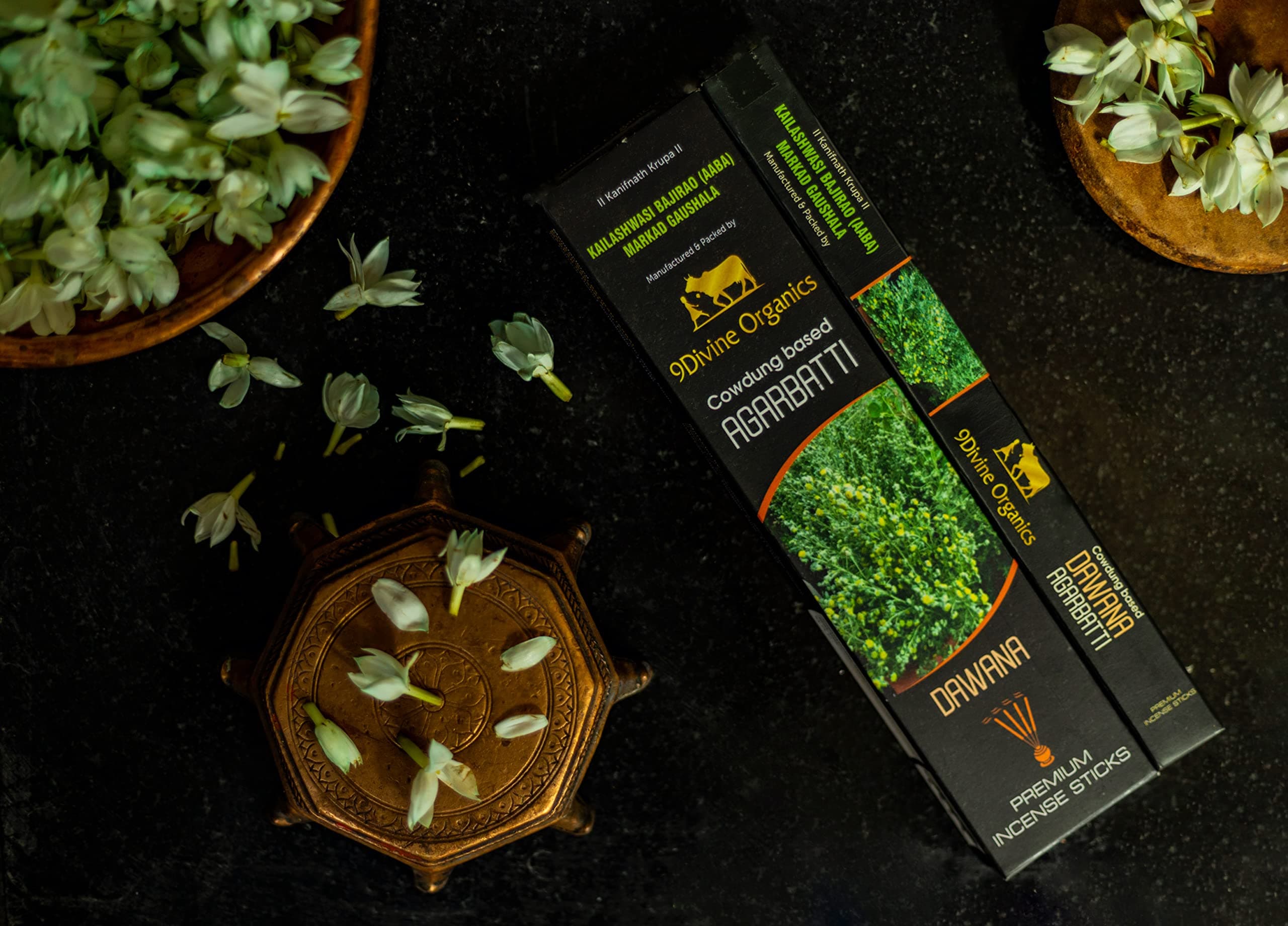 Incense Sticks, 9Divine Organics,nKailaswasi Bajirao(Aaba) Markad Gooshala, Desi Cowdung Based Agarbatti, Fragrance: DAWANA(Davana) (200GM)