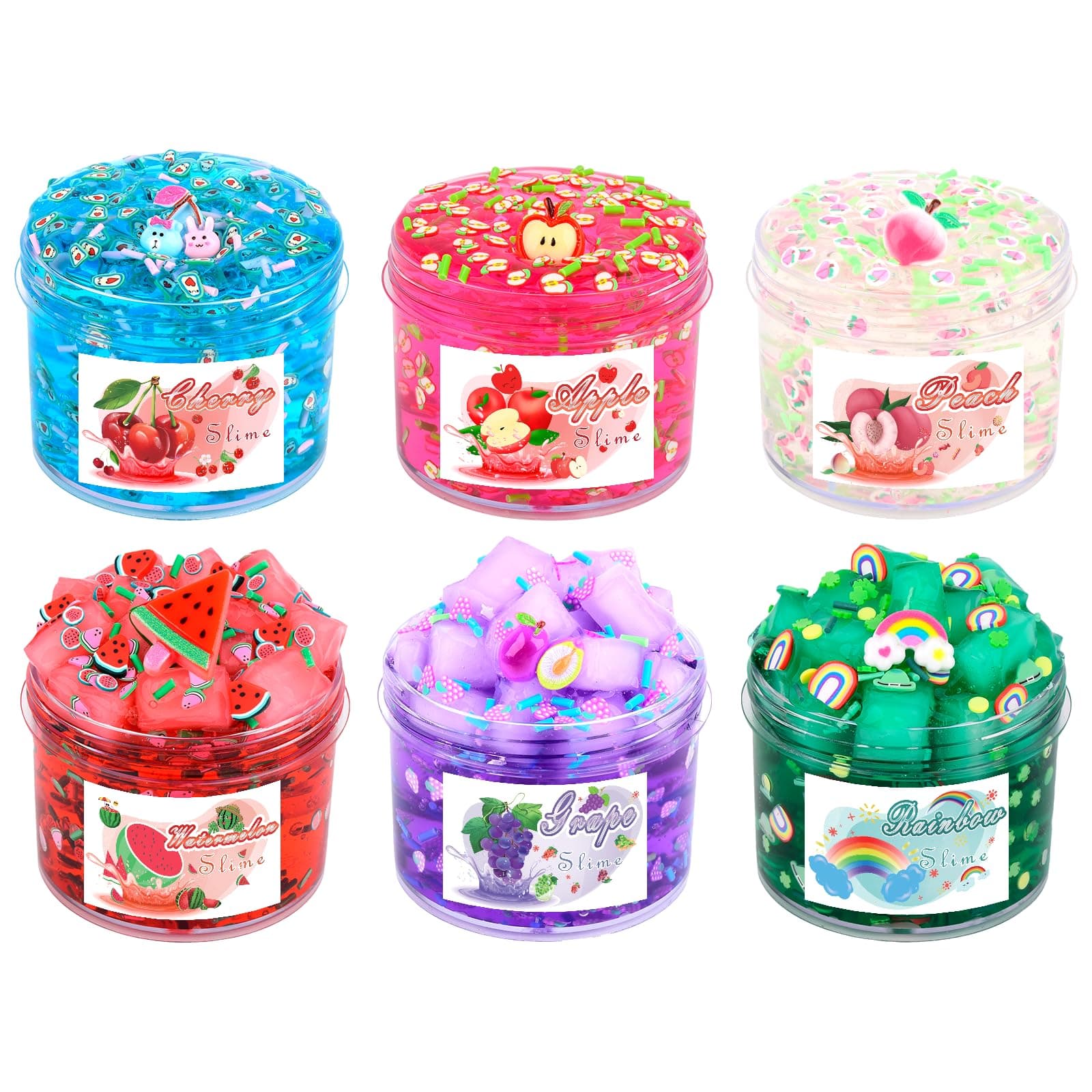 6 Packs Candy Bag Packaging Slime Kit - Clear, Crunchy, Non-Sticky Slime for Kids With Various Peach Add-ins, Party Favors for Girls and Boys