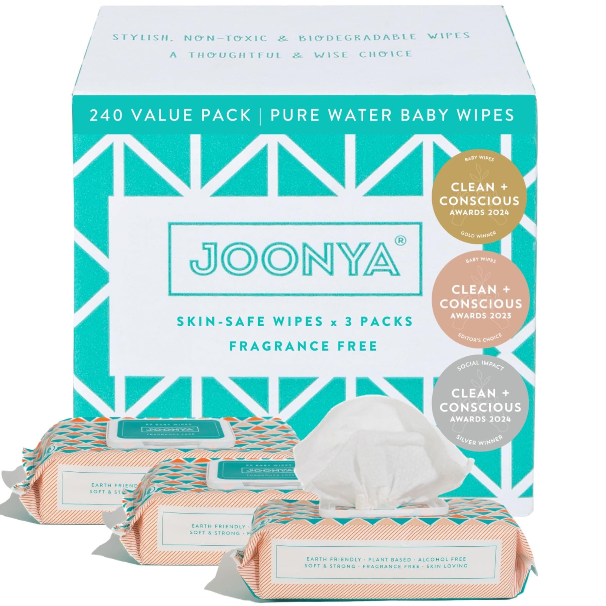 Unscented Baby Wipes — Plant-Based, Fragrance-Free Bulk Diaper Wipes | Hypoallergenic, Non-Toxic & Biodegradable Wet Wipes for Sensitive Newborn Skin | 3 Packs of 80 (240 Total)