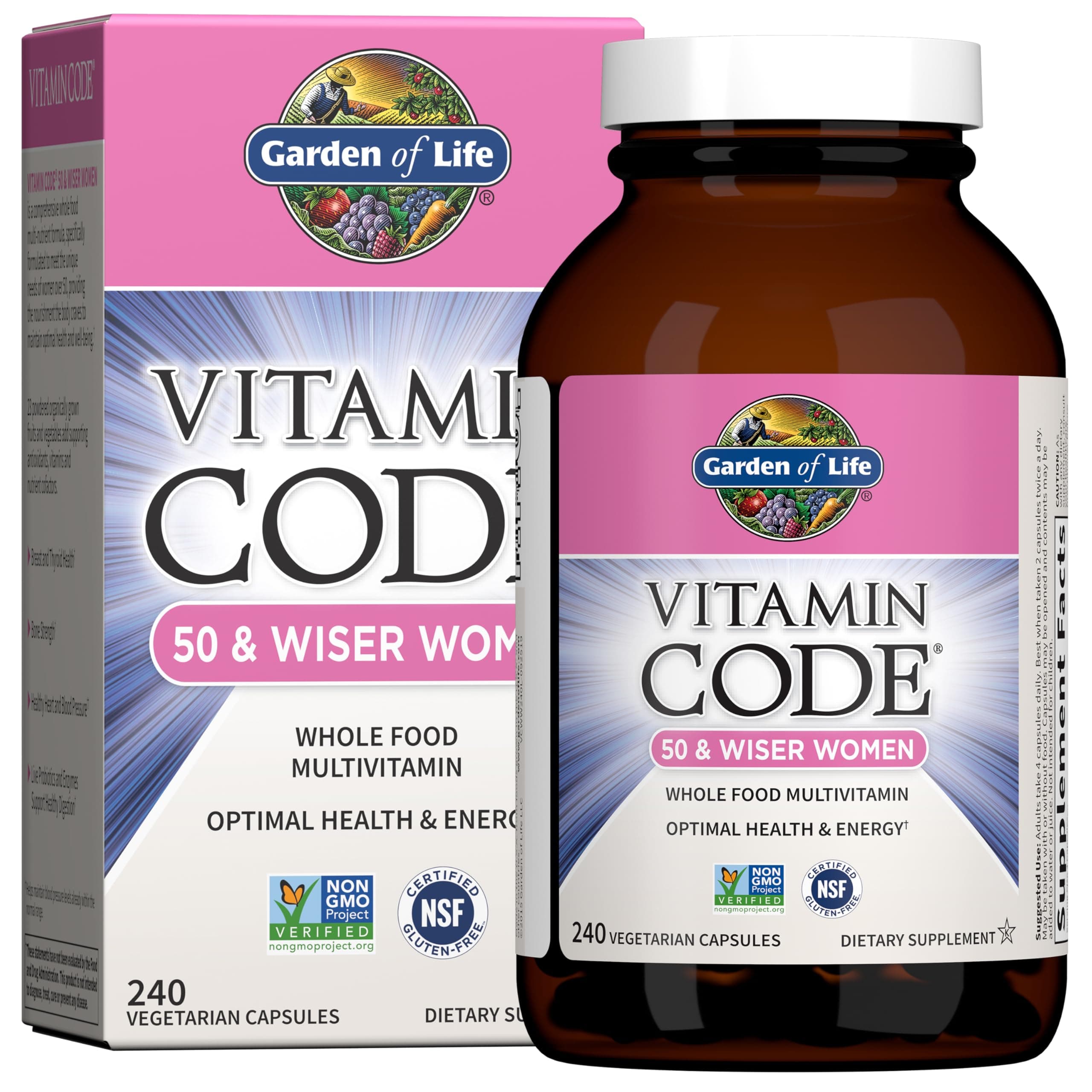 Vitamin Code Multivitamin for Women 50 & Over, 240 Capsules, for Women 50 Plus with B Vitamins, Vitamins A, C, D3, E & K, CoQ10, Probiotics & Enzymes