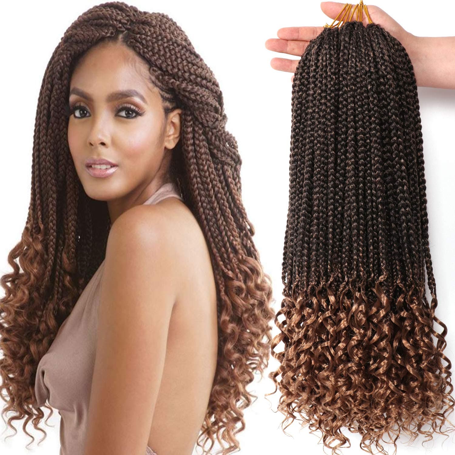 7 Packs 18 Inch Boho Goddess Box Braids Crochet Hair for Black Women (T27#, 18 Inch (Pack of 7))