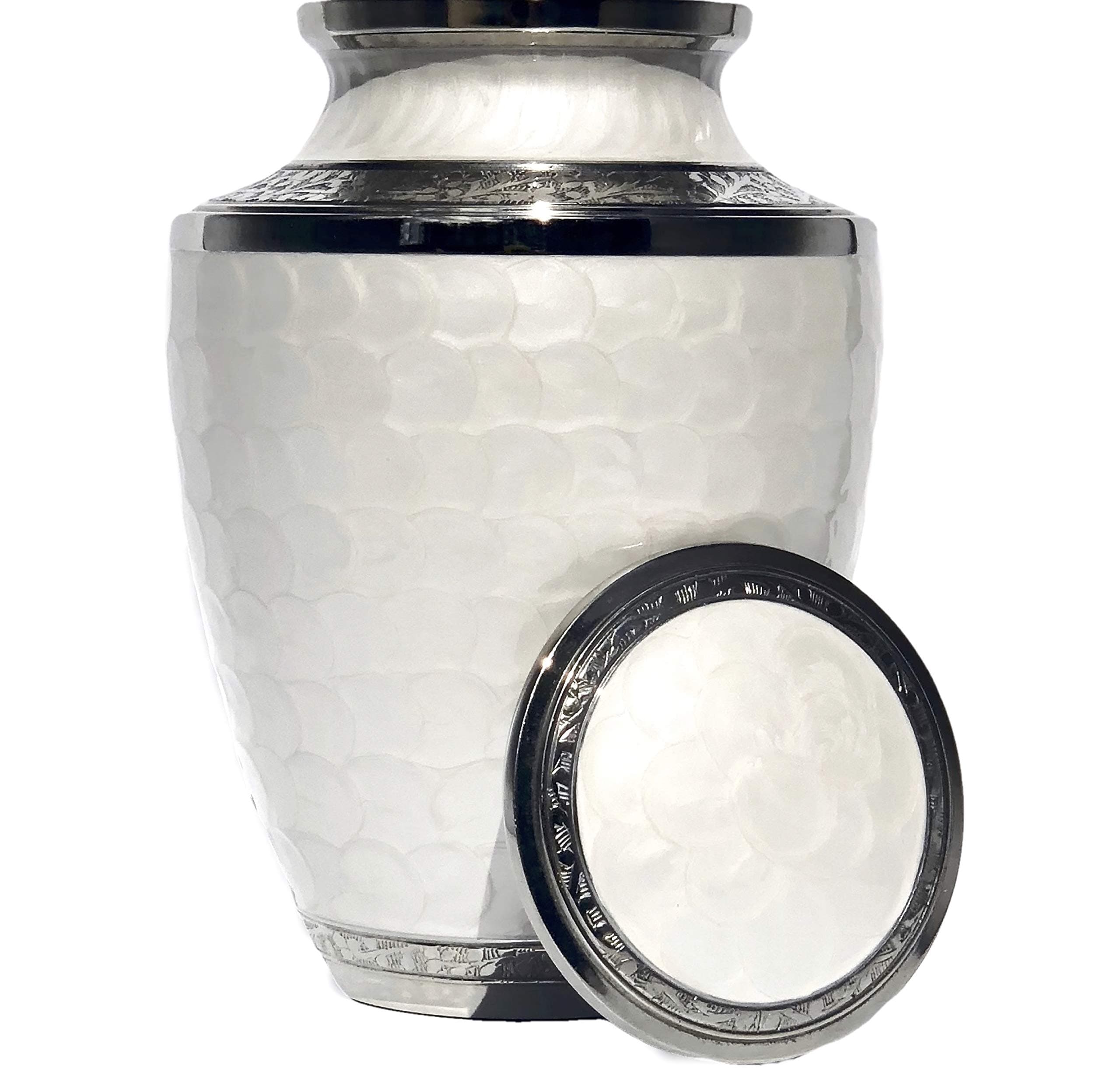 Eternal Harmony Large Urn for Ashes, Adult Male & Female Cremation Urn for Human Ashes with Elegant Finishes, Secure Seal & Velvet Bag, Funeral Vase for Men & Women Up to 200 lbs (White Pearl)