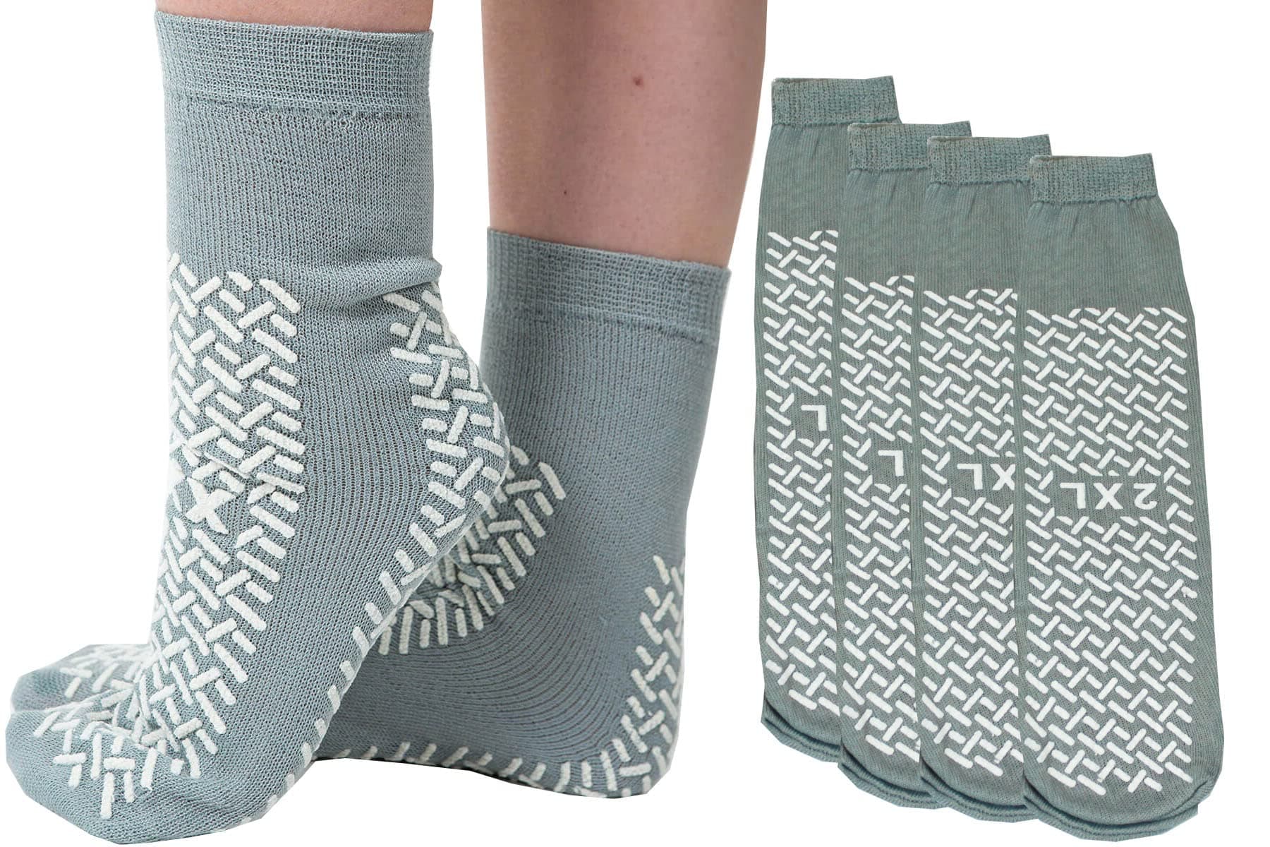 5 Pairs Double Tread Non Slip Hospital Socks, XXL Grey Socks, Grippy Tread, As Used by NHS