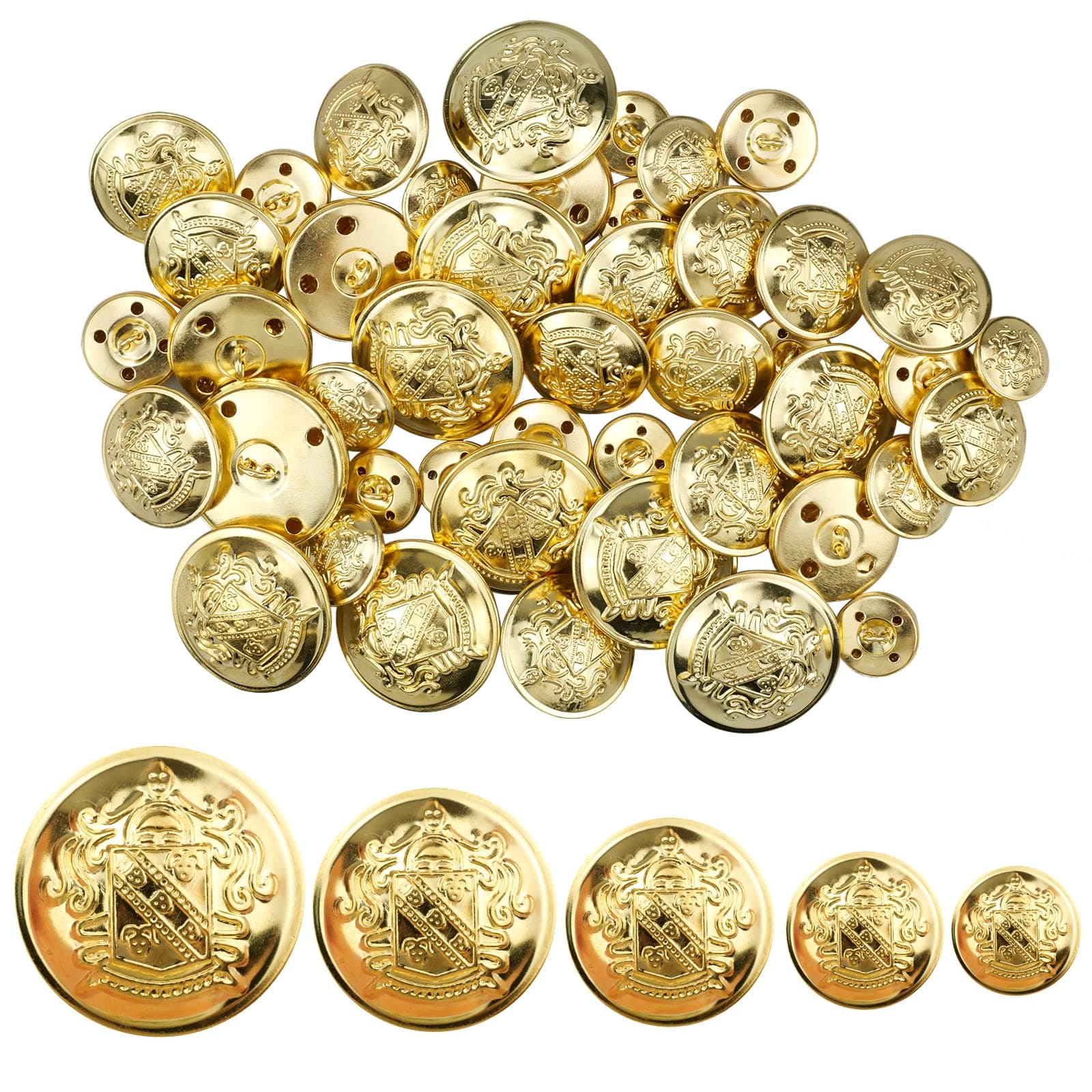 Milaosk 50 Pcs Golden Metal Blazer Buttons - Vintage Shank, 15mm-25mm for Blazers, Suits, Jackets