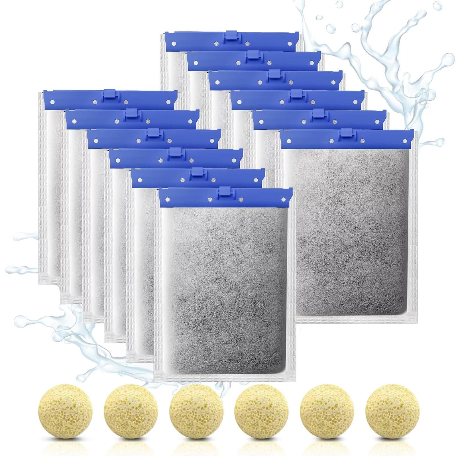 Assembled 12pcs Fish Tank Filter Cartridges for Tetra Whisper Bio-Bag Filter & 6 BioMax, Large Replacement Filter Cartridges for Tetra Whisper Filter & ReptoFilter with More Activated Carbon