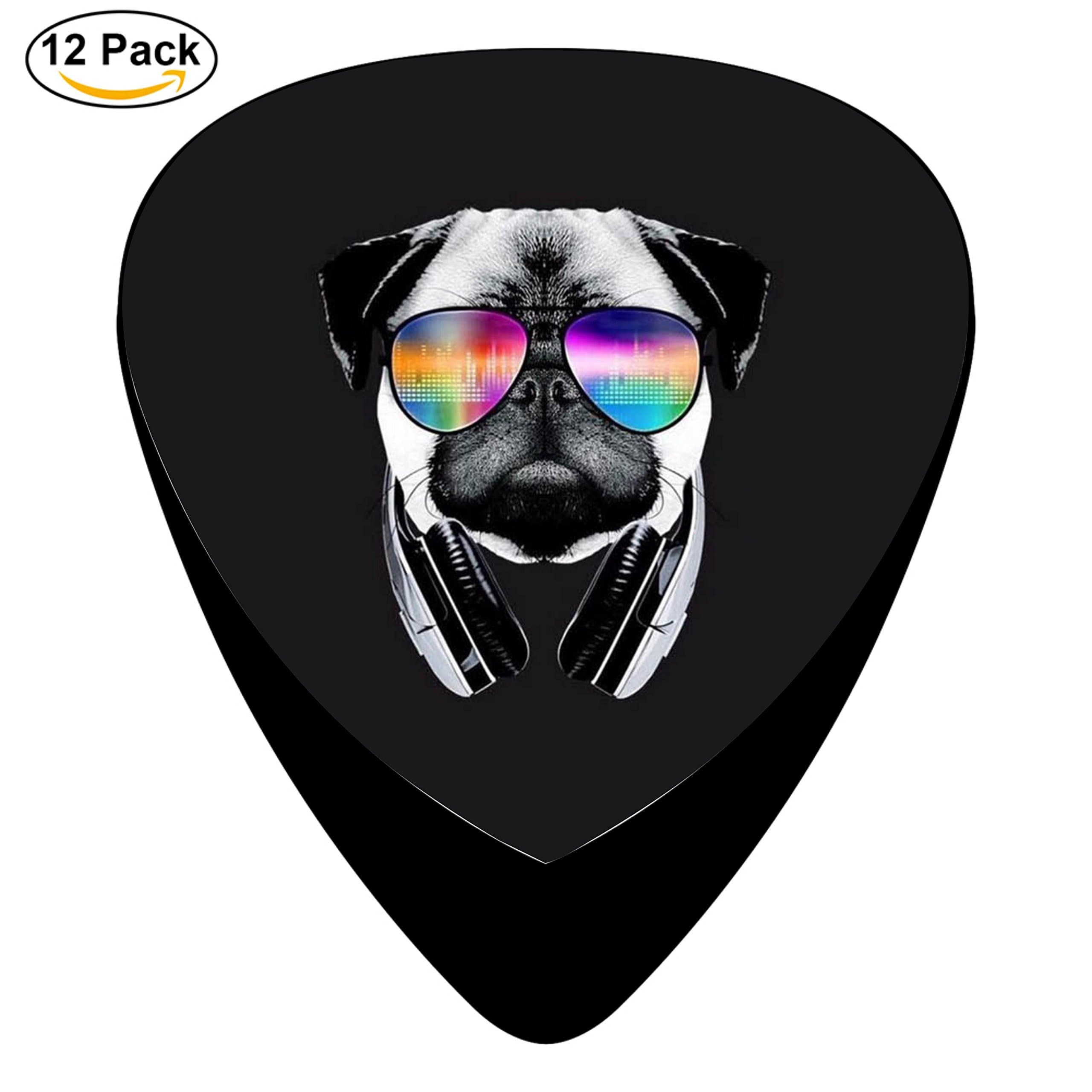 STREMUSIC Cool Pug With Headphone Celluloid Electric Guitar Picks 12-pack Plectrums For Bass Music Tool
