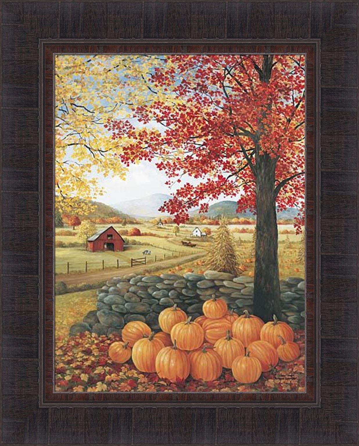 Autumn Splendor by Glynda Turley 17x21 Fall Leaves Farm Barn Pumpkins Corn Shock Country Framed Art Print Wall Décor Picture