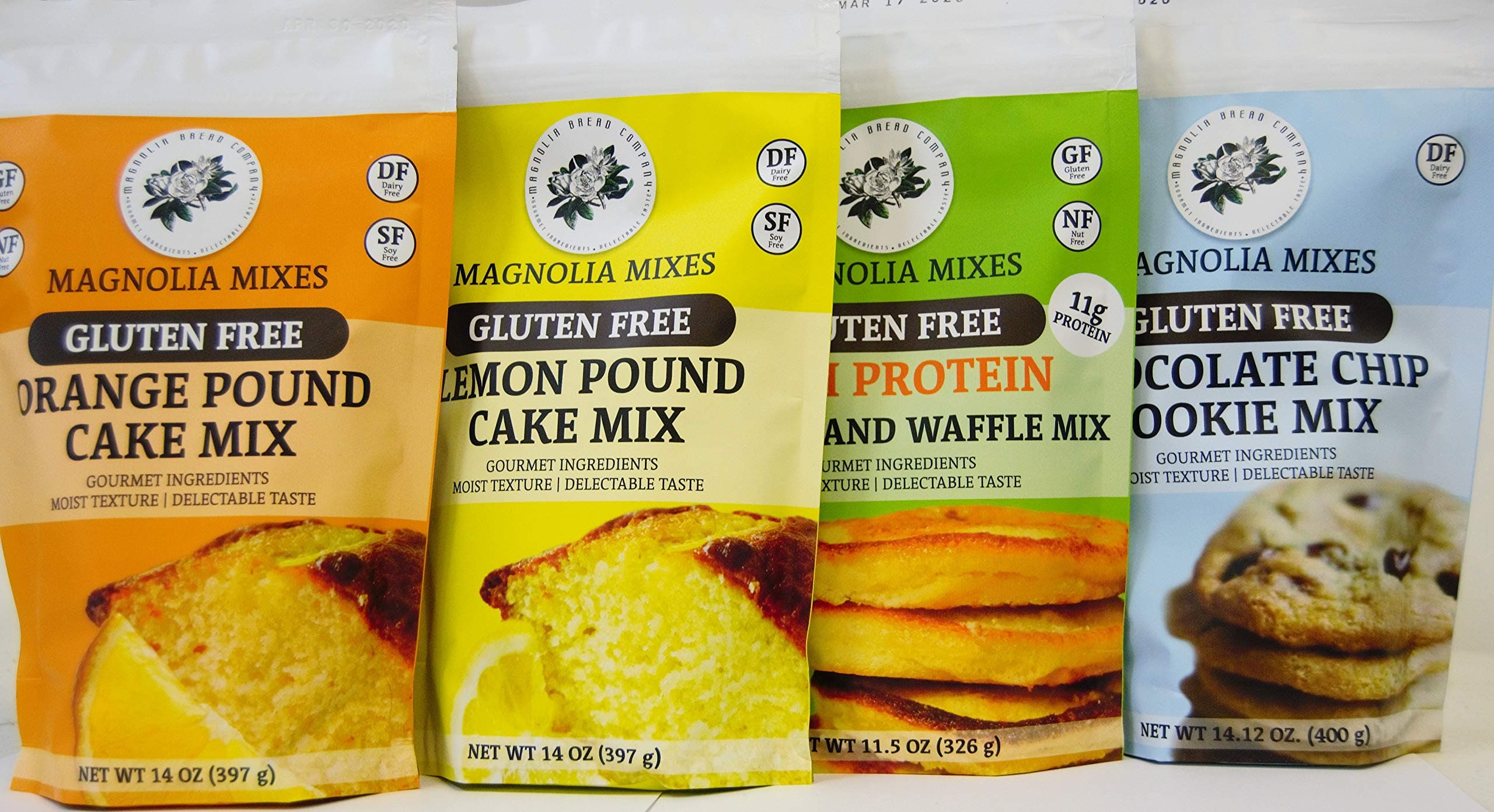 Magnolia Mixes Variety Pack: Lemon Pound Cake Mix, Orange Pound Cake Mix, Chocolate Chip Cookie Mix, Hi Protein Pancake & Waffle Mix