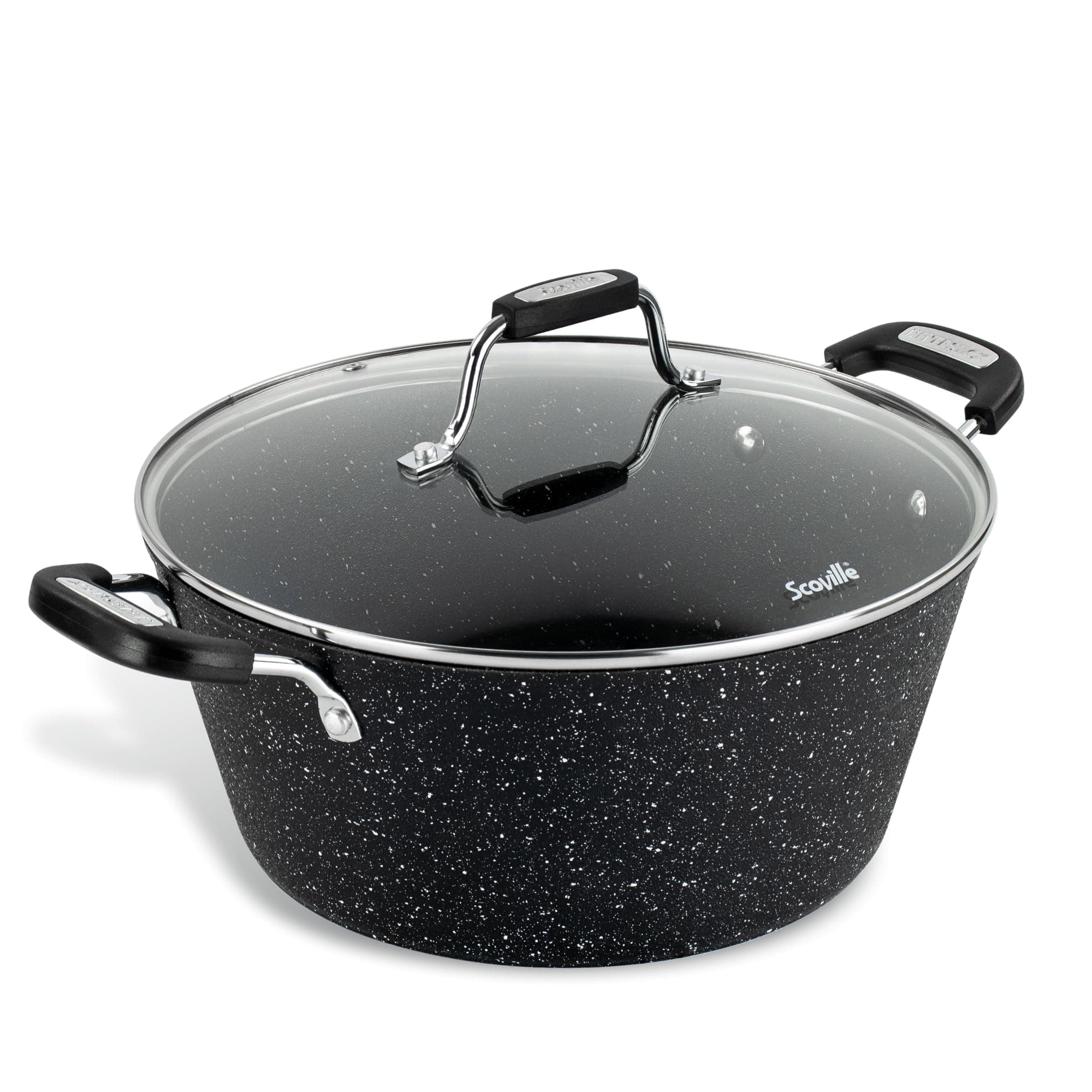 Scoville NEVERSTICK 28cm Stock Pot with Lid, Deep Non-Stick Cooking Pot, 5.5L, Suitable for All Hobs Including Induction, Rapid Heat Conduction, PFOA Free, Dishwasher Safe, Aluminium, Black