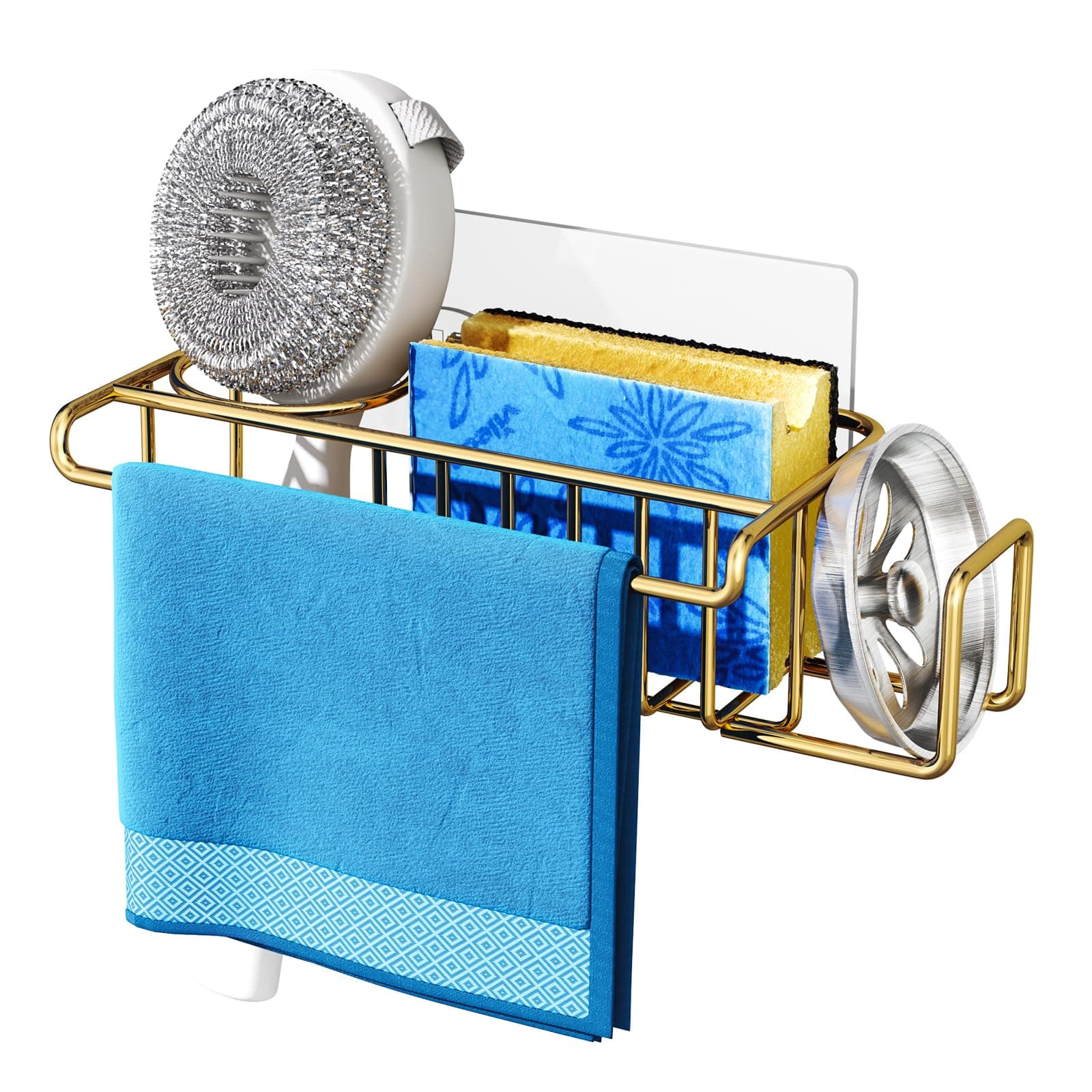 HapiRmSponge Holder for Kitchen Sink, No Drill Kitchen Sink Caddy Organizer, Rustproof Dish Sponge Holder- Gold(8.65 * 3.54 * 2.36in)