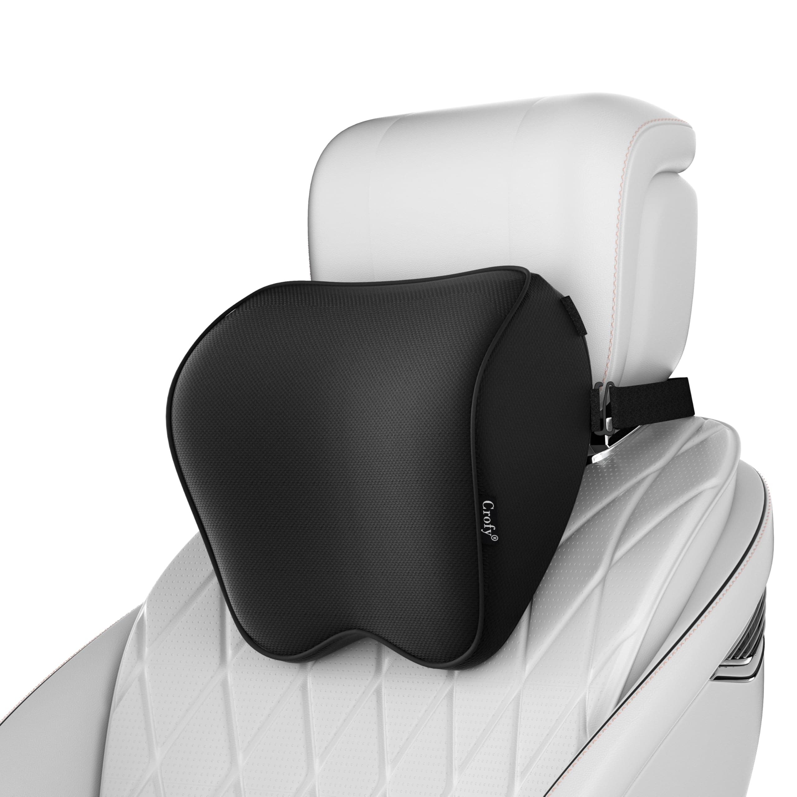 Crofy 2-Pack Car Neck Pillow, Softness Car Headrest Pillow for Driving with Adjustable Strap, 100% Memory Foam and Breathable Removable Cover, Comfortable Ergonomic Design