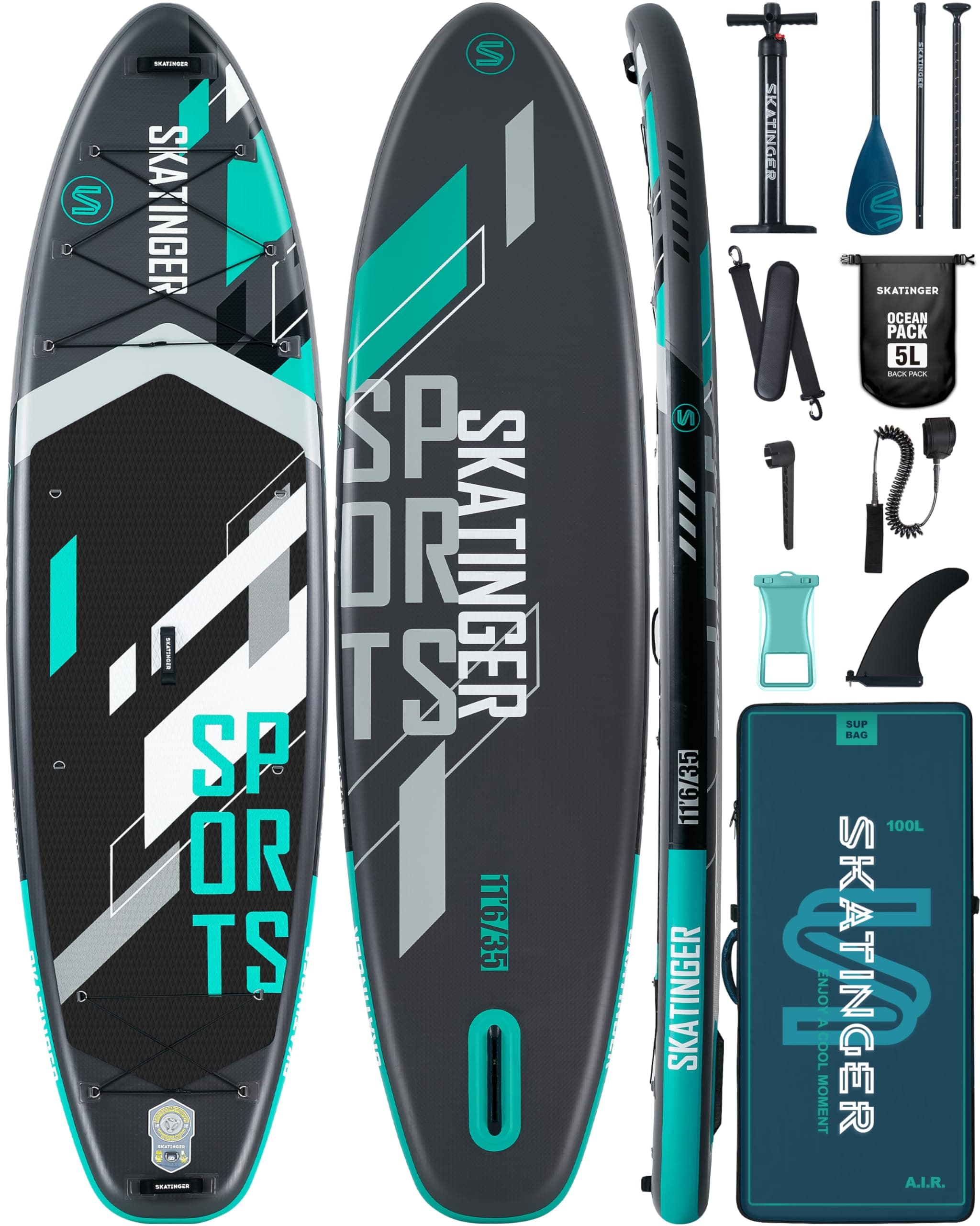11'6×35" Super Wide Inflatable Paddle Board, Ultra Stable Stand Up Paddleboards for 450lb/3 People/Family/Big Size w/Shoulder Strap, 100L Backpack, All-Round Sup Board, US Fin