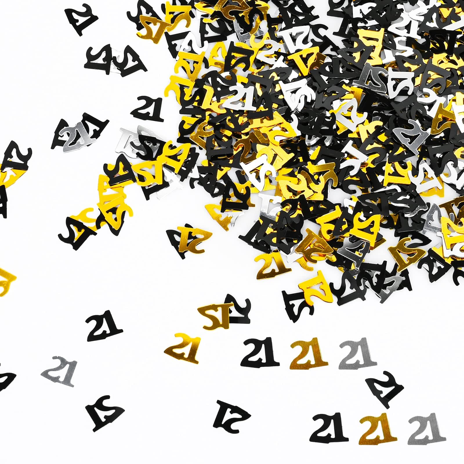 21st Birthday Metallic Glitter Foil Table Confetti, 30g Black Gold Silver Sequins for 21 Years Birthday Party Decorations