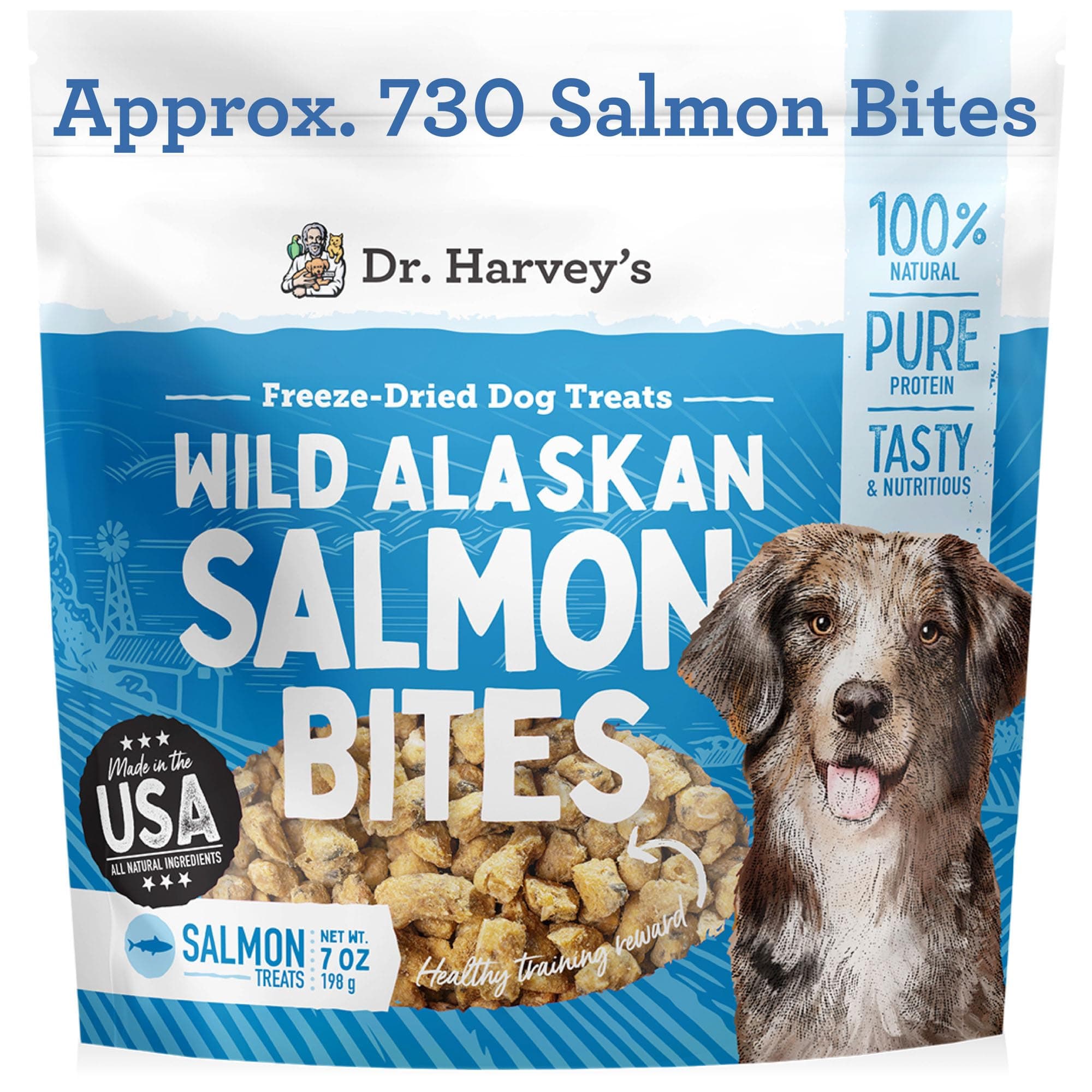 Wild Alaskan Salmon Bites - Freeze Dried Dog Training Treats with Salmon Meat for Dogs - 7 Ounces