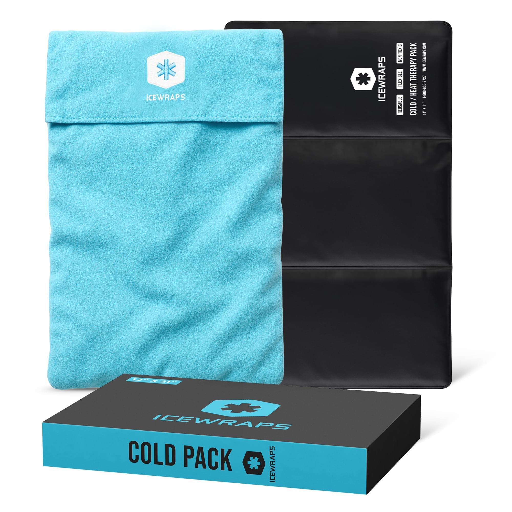 ICEWRAPS 12"x21" Extra Large Reusable Ice Pack with Soft Fabric Cover - Multipurpose Flexible Cold Therapy Clay Ice Packs for Knee and Back Swelling, and Chronic Pain Relief, Adjustable Cold Pack