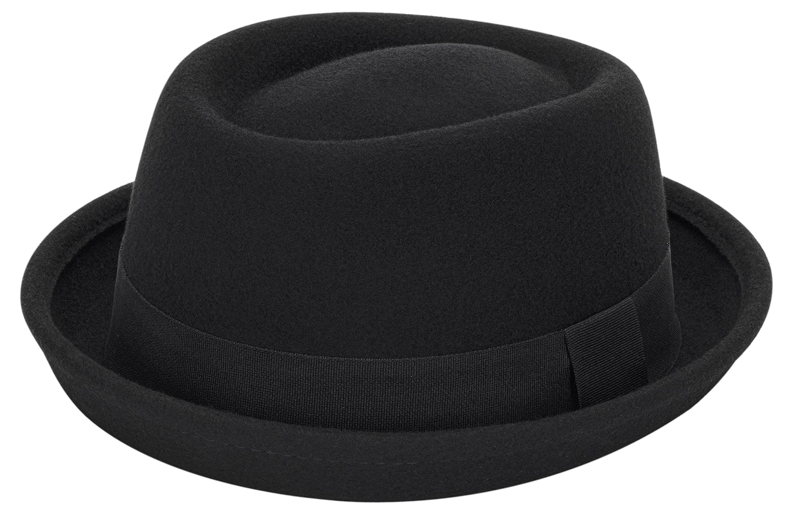 Womens Pure Wool Felt Cloche Hats Roll-up Brim Fedora Porkpie Hats Bowtie Noble Derby Hat S/M
