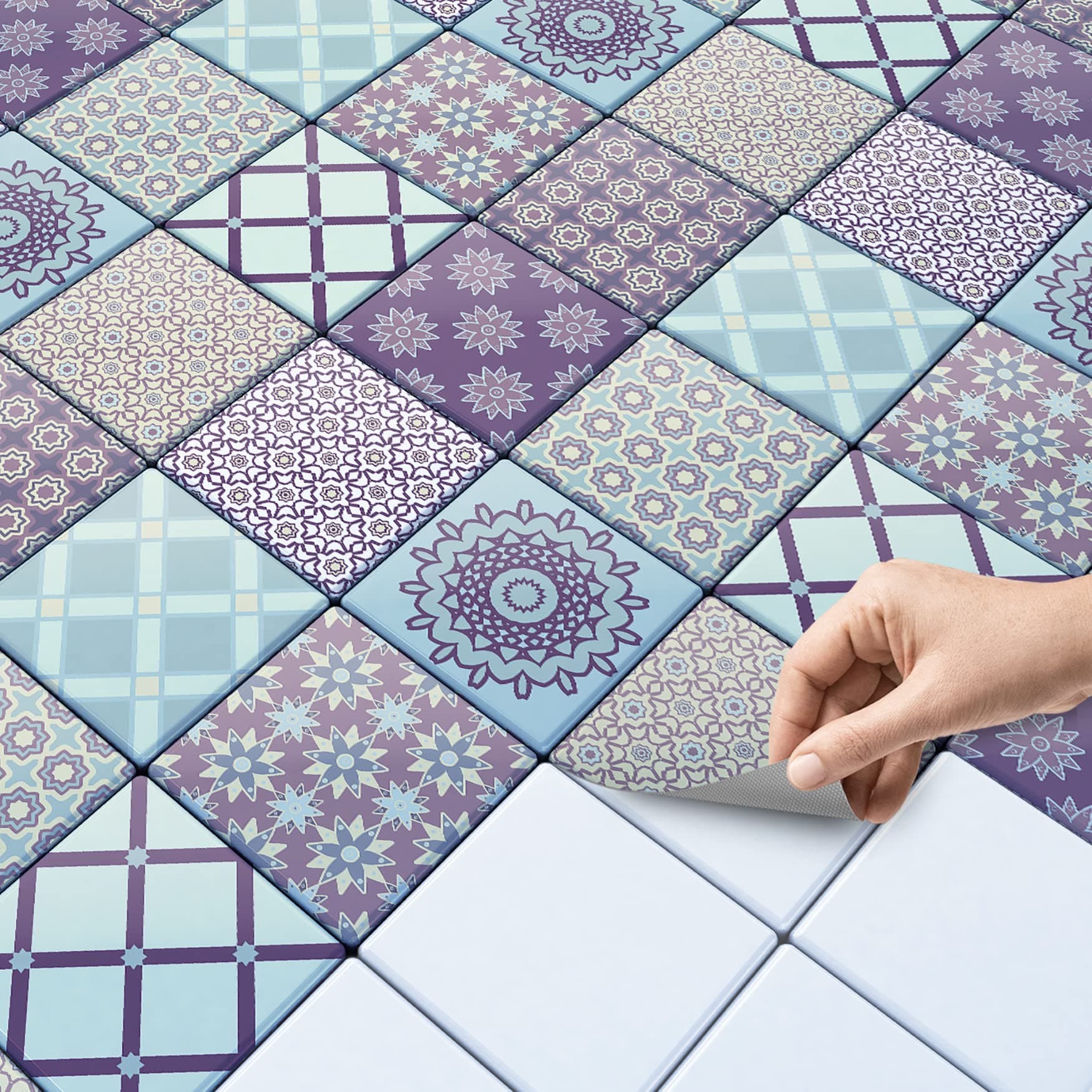 creatisto Mosaic Tile Transfers - Peel and Stick Tile Decals I Self adhesive Wall Tile Stickers - Removable - Self adhesive Tiles I 4x4 inches - 10x10 cm/Different Sizes - 09 Pieces