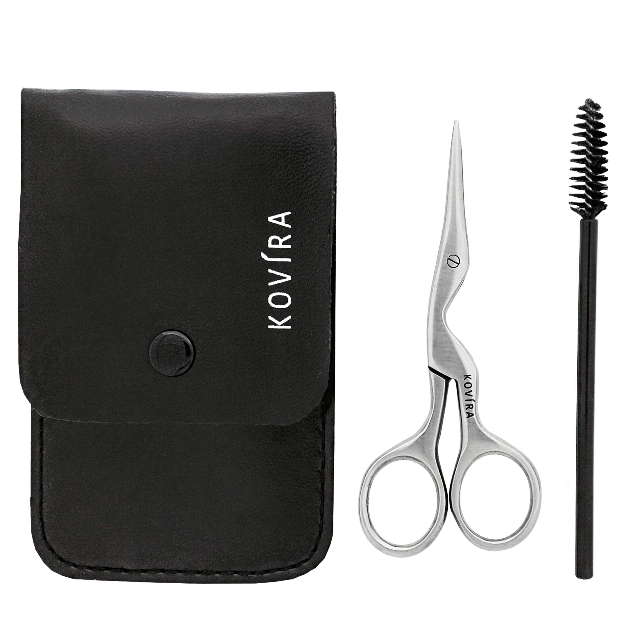Eyebrow Scissors and Eye Brow Spoolie Brush for Shaping and Trimming Eyebrows - 3.5 Inch/8.9cm Scissor Overall Length - Japanese Stainless Steel Sharp Blades - Brush for Eyelash Extension
