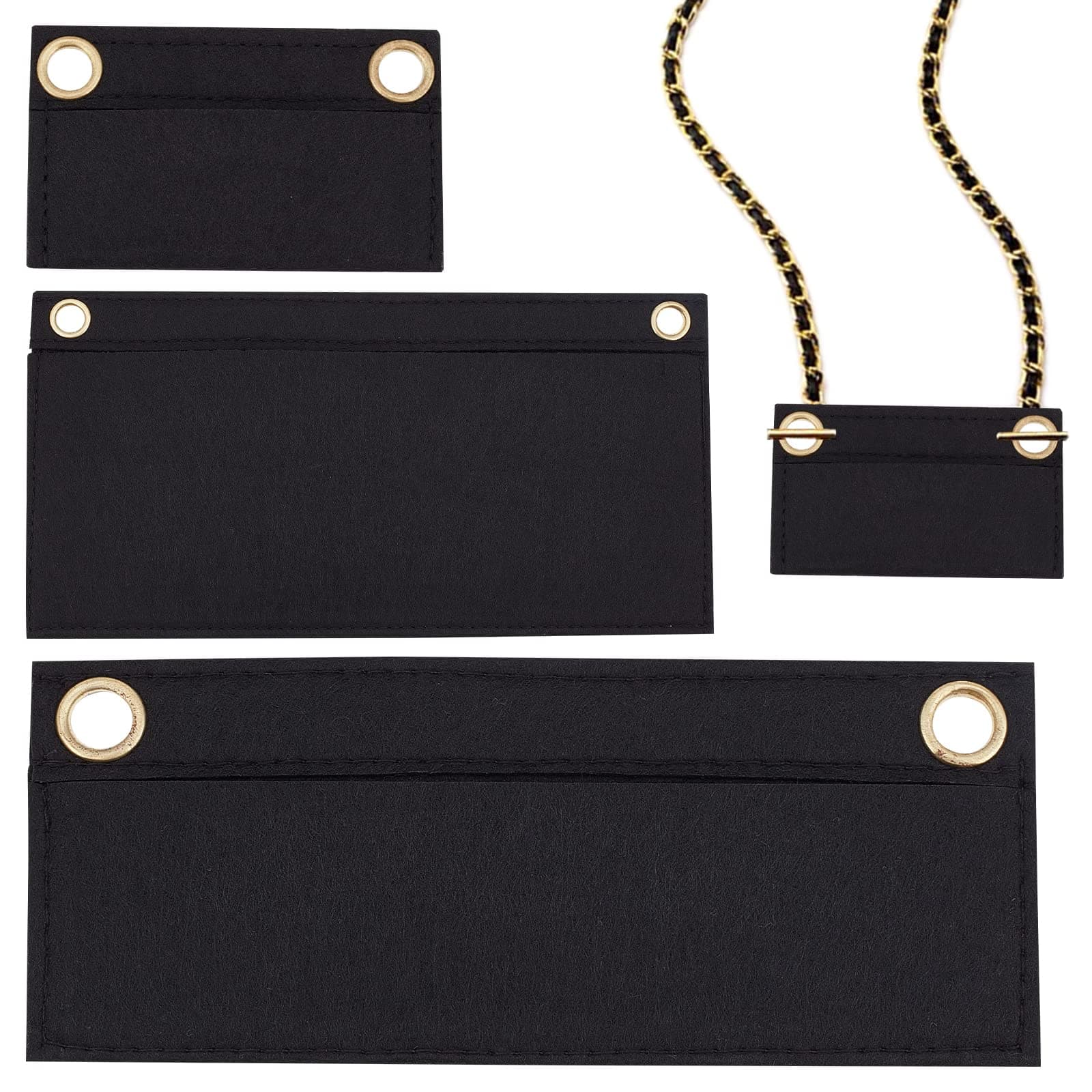 WADORN 3pcs Purse Felt Insert Organizer, Handbag Divider Pocket Inside Tote Bag Insert Organizer Conversion Multi Pocket Felt Insert Liner with Eyelet Bag In Bag for Women Handbag Pochette Clutches