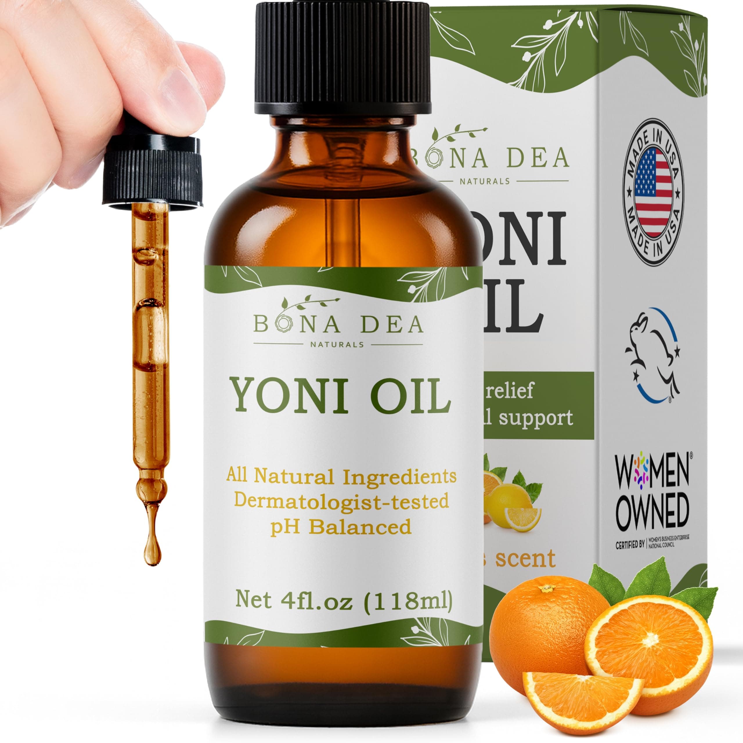 Original All Natural Feminine Deodorant | Helps with l Itch, Irritation, & Odor | Intimate Yoni Oil Made w/Tea Tree, Lemongrass, & Orange Essential Oils | 4oz Dropper Bottle