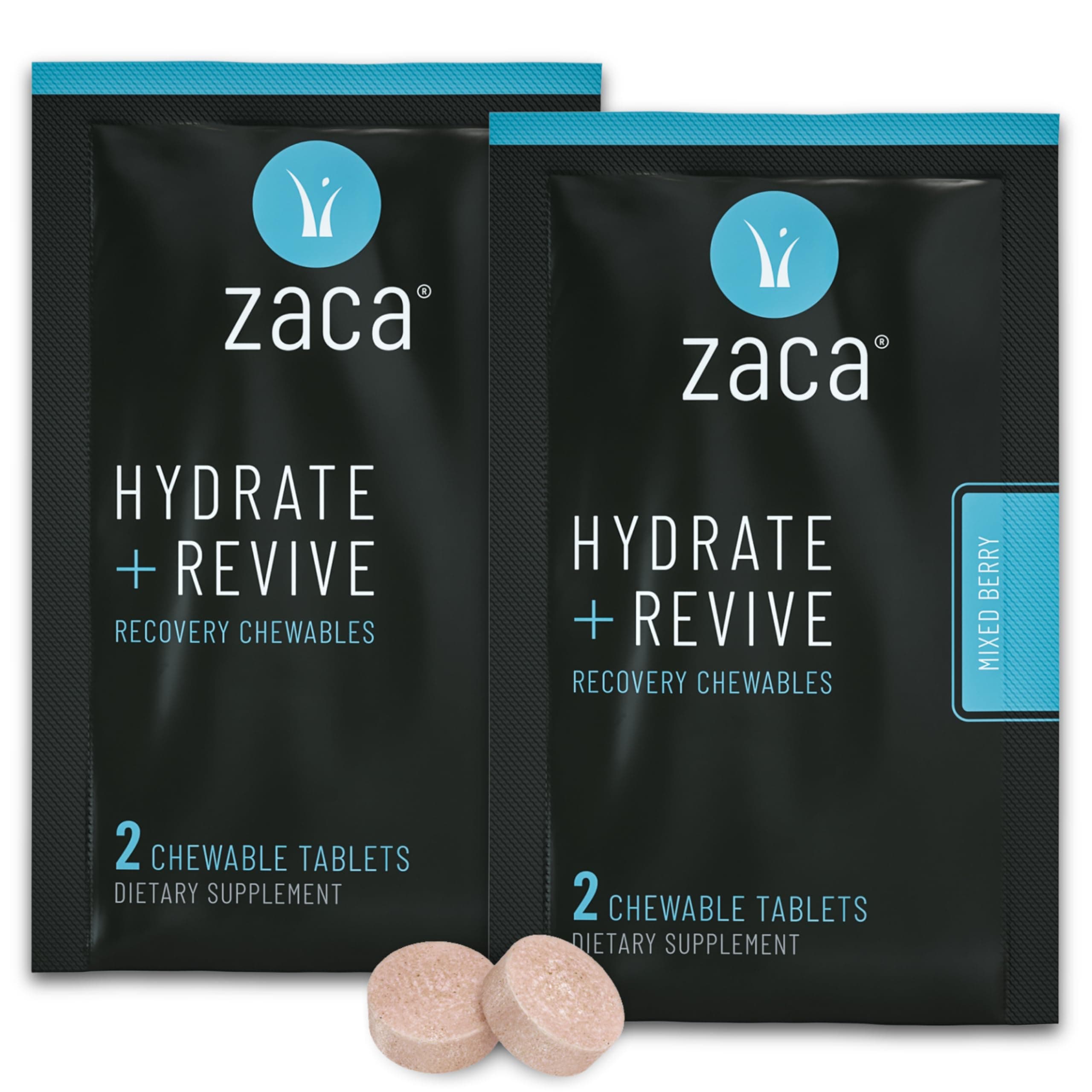 Zaca Recovery Chewable Supplement | Remedy for Hangovers, Exercise, Travel & Altitude | Vegan & Gluten Free | Mixed Berry, 2 Packs = 4 Tablets