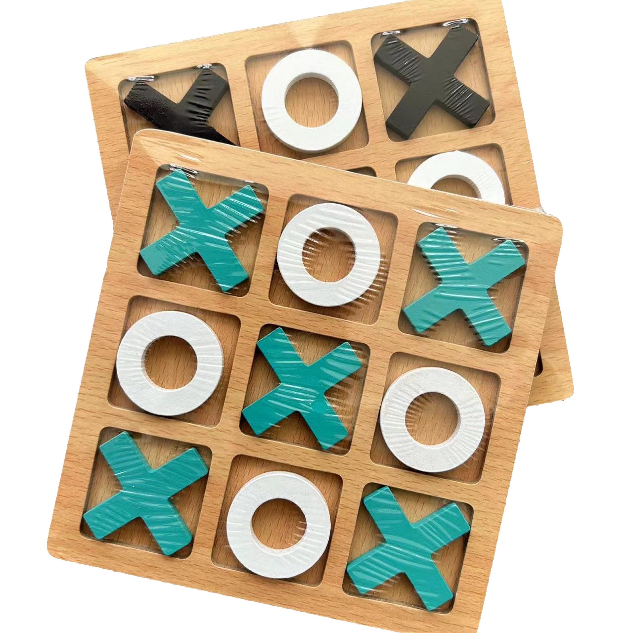 Wooden Tic-Tac-Toe Game, Size S, 14cm,Educational Toy for Kids, Toddlers and Preschoolers (Teal and Black)