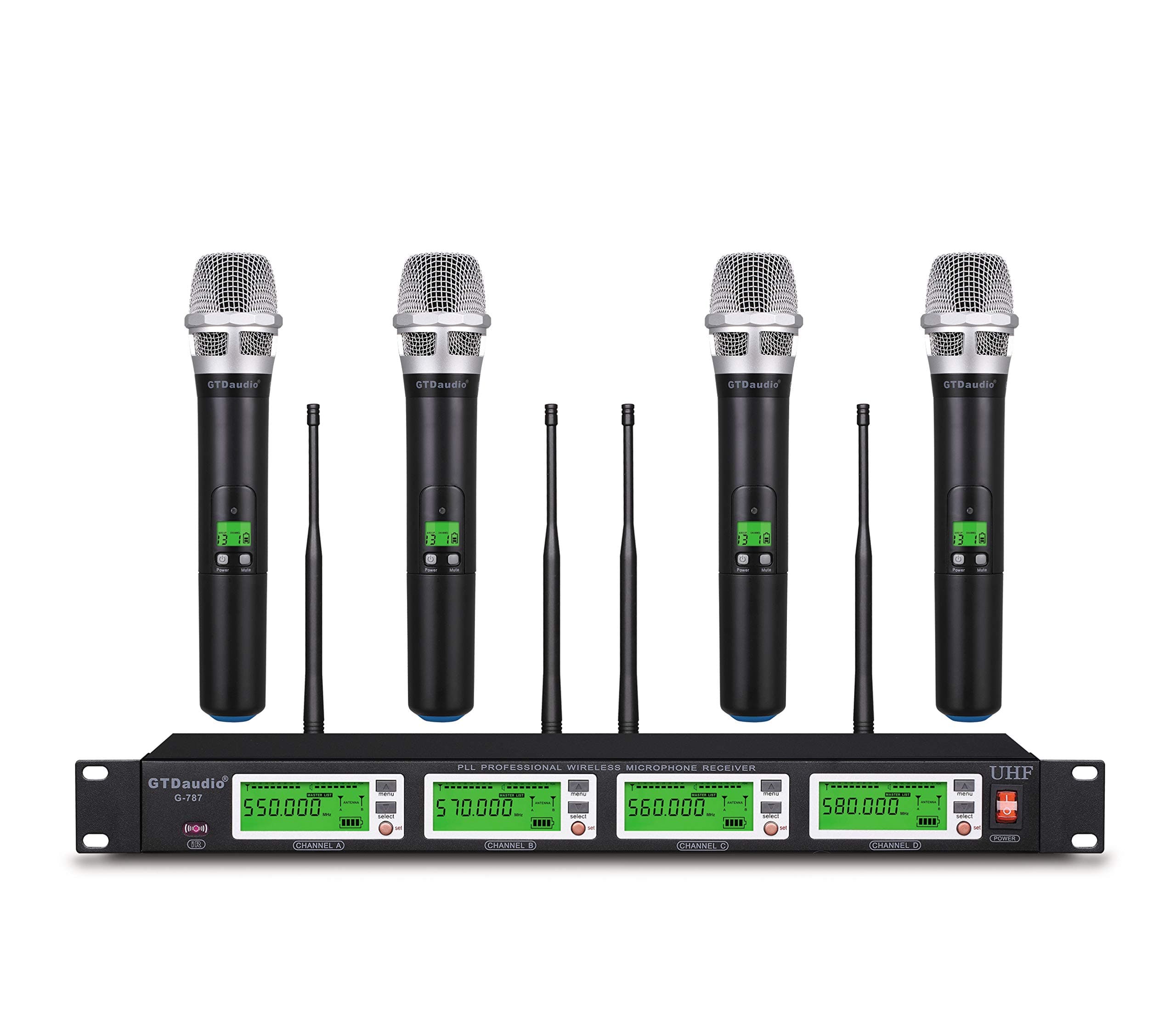 4x800 Programmable Channel Frequency UHF Diversity Wireless Cordless Handheld Microphone Mic System