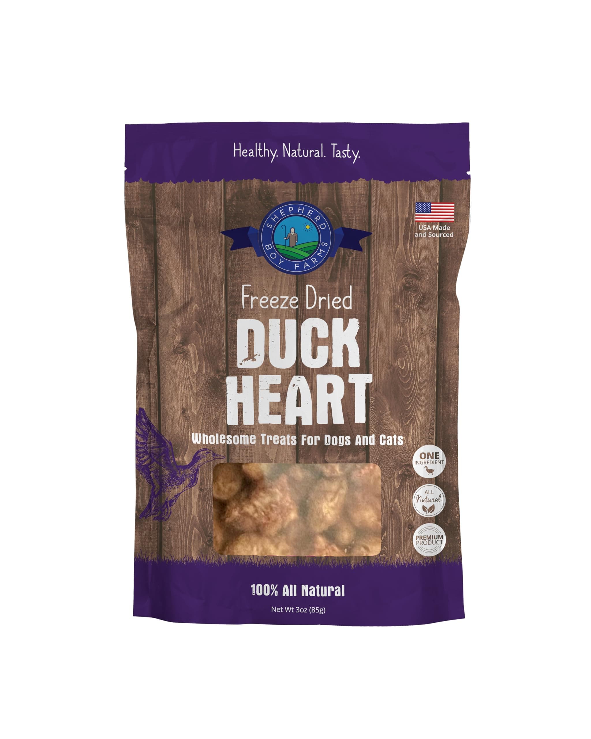 Shepherd Boy Farms Freeze Dried Dog and Cat Treats, Duck Heart, All Natural Freeze-Dried Dog Treat & Snack, Made in USA, High in Protein, Essential Nutrition of Raw Food, Single Ingredient 3oz