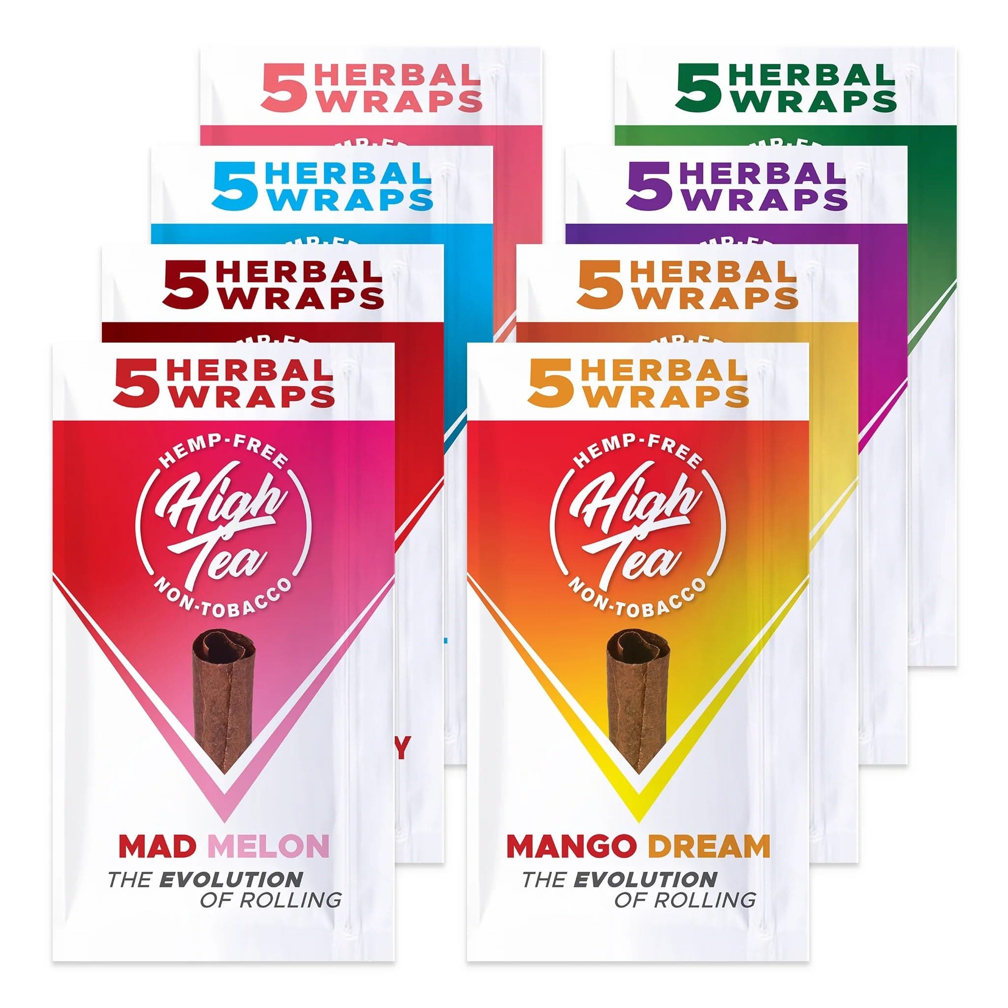 High Tea - All Natural Herbal Smoking Wraps - Variety Pack (All Flavors) - Peach, Strawberry, Honey, Melon, Mango, Sweet, Grape, Apple incl Frugal Smoker Sticker