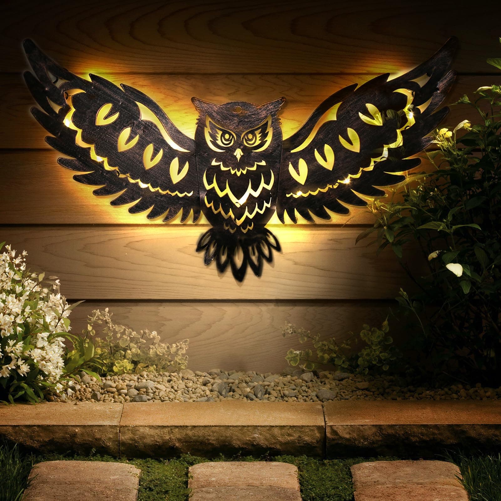 Mothers Day Gifts for Women Solar Metal Wall Art Decor Lights Owl Hanging Outdoor Solar Garden Decor Lights Porch Patio Yard Decorative Warm Gifts for Women Mom