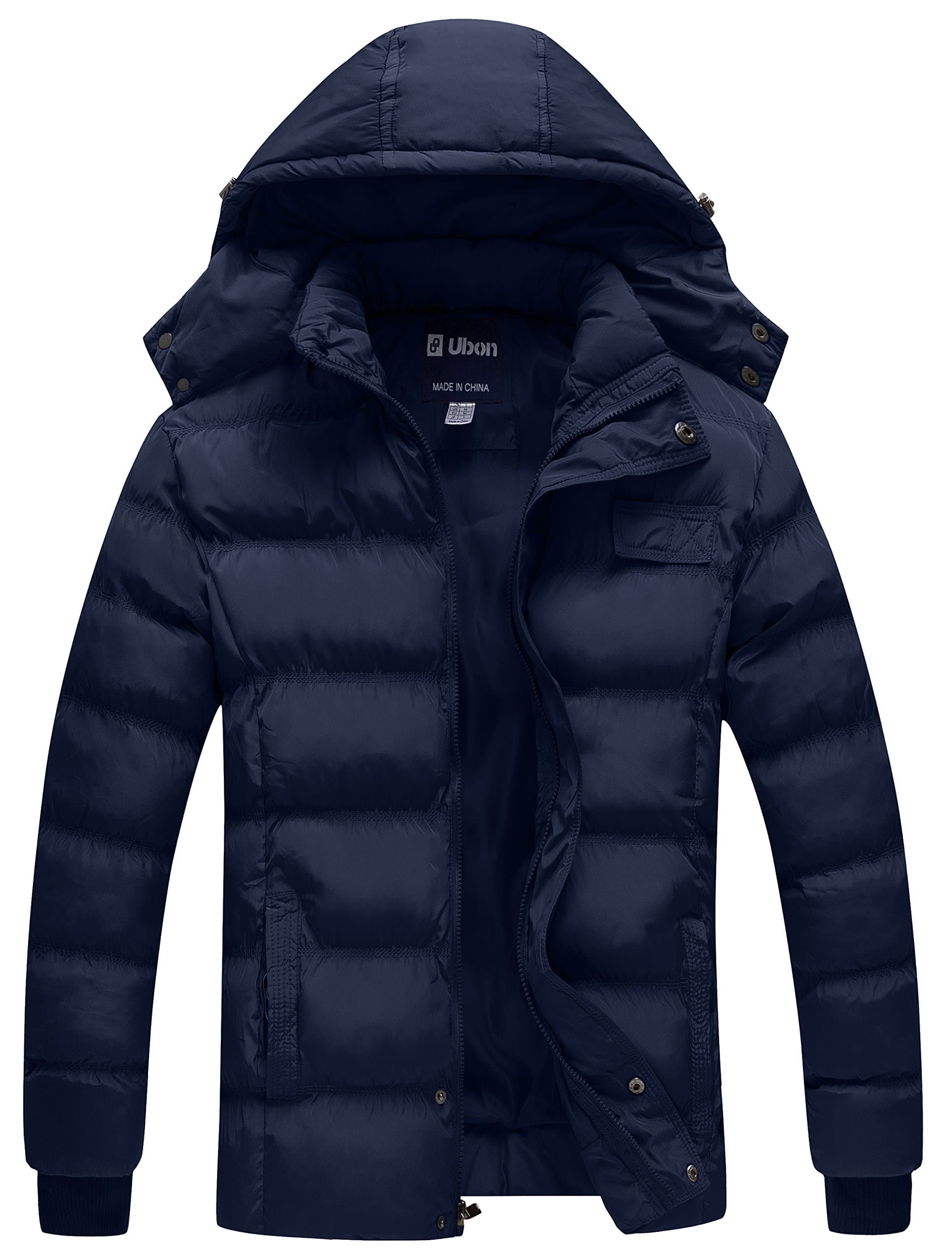 Ubon Men's Lightweight Thicken Cotton Padded Coat Puffer Jacket with Removable Hood