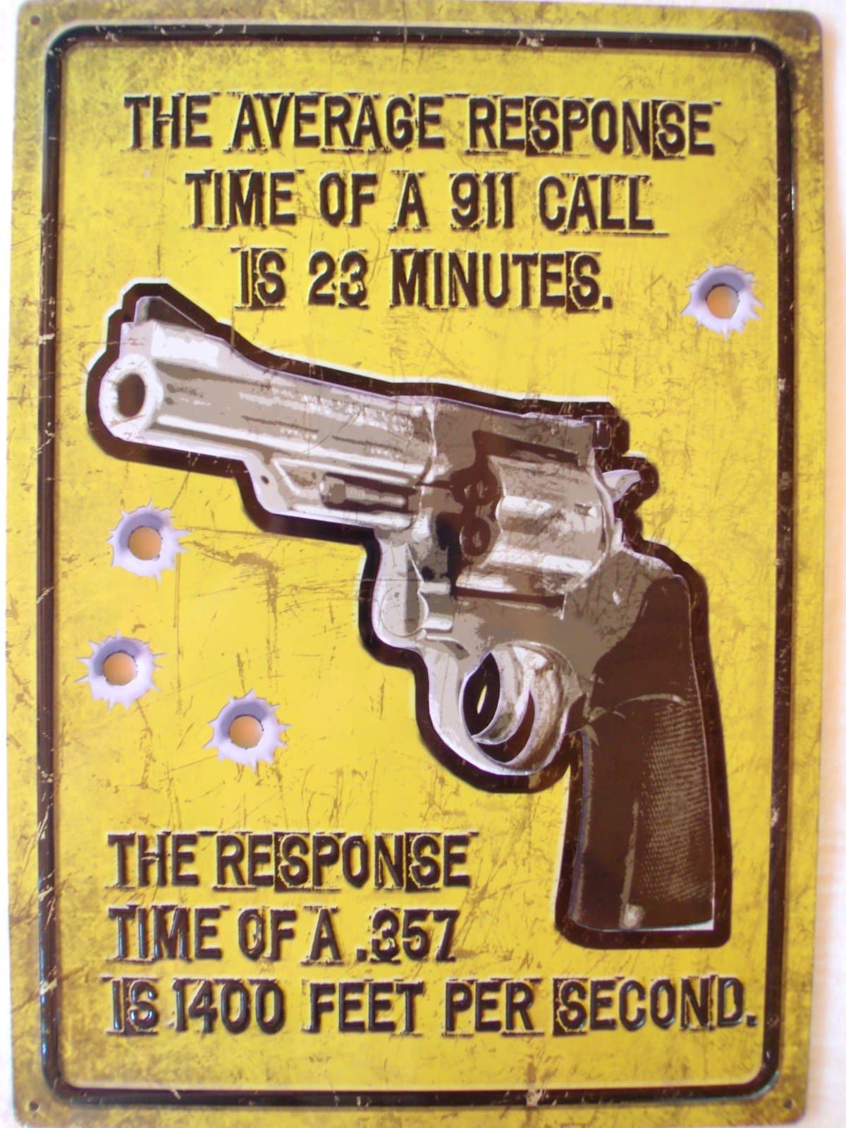 Large NO Warning 357 Gun Sign,Bullet Holes No Trespassing Home Security Metal