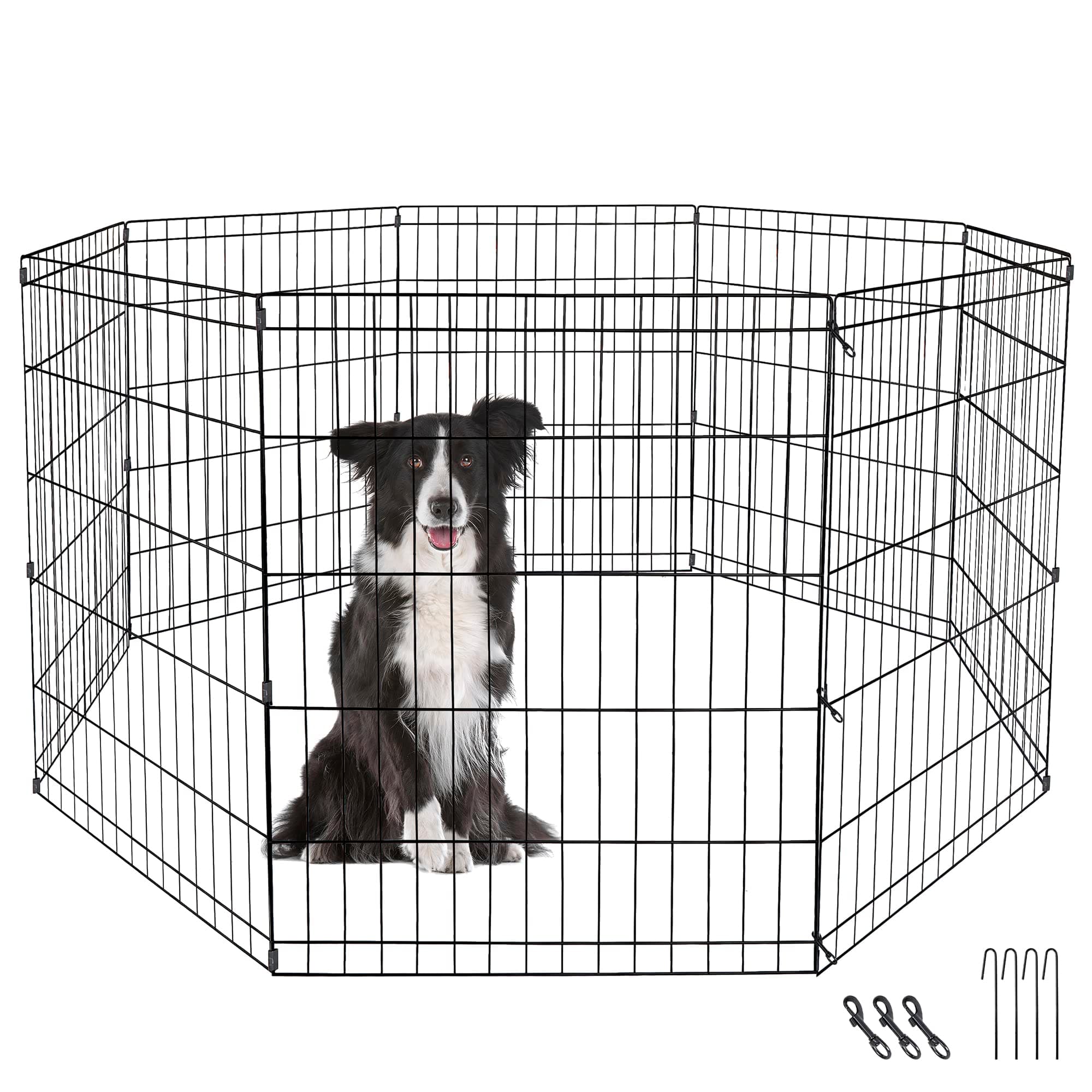 8 Panel 30 Inch Foldable Metal Exercise Dog Playpen, Wire Pet Play Pen Crate Indoor Outdoor Use