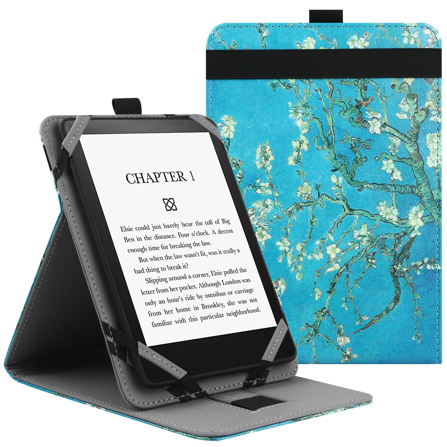 – VOVIPO Universal Protective Case for 6" 6.8" 7" kindle paperwhite eReaders, Folio Stand Cover with Handstrap Compatible with kindle paperwhite/Kobo/Pocketook/Sony 6/6.8/7 inch-Apricot Flower
