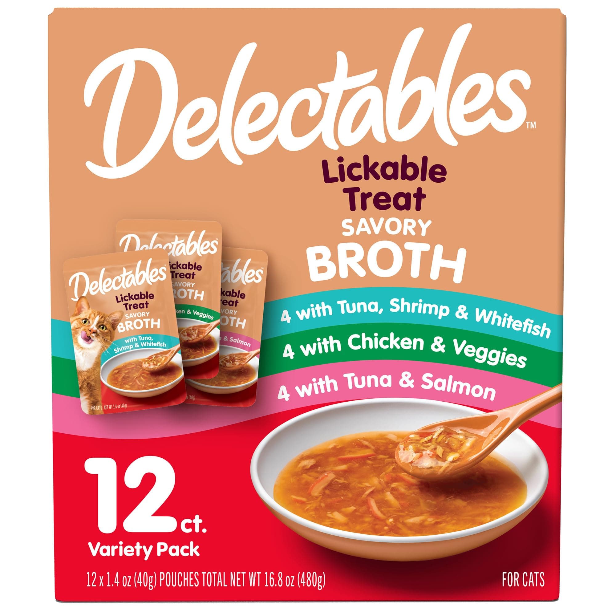 HARTZ Delectables Savory Broths Lickable Wet Cat Treat Variety Pack, 12 Pack