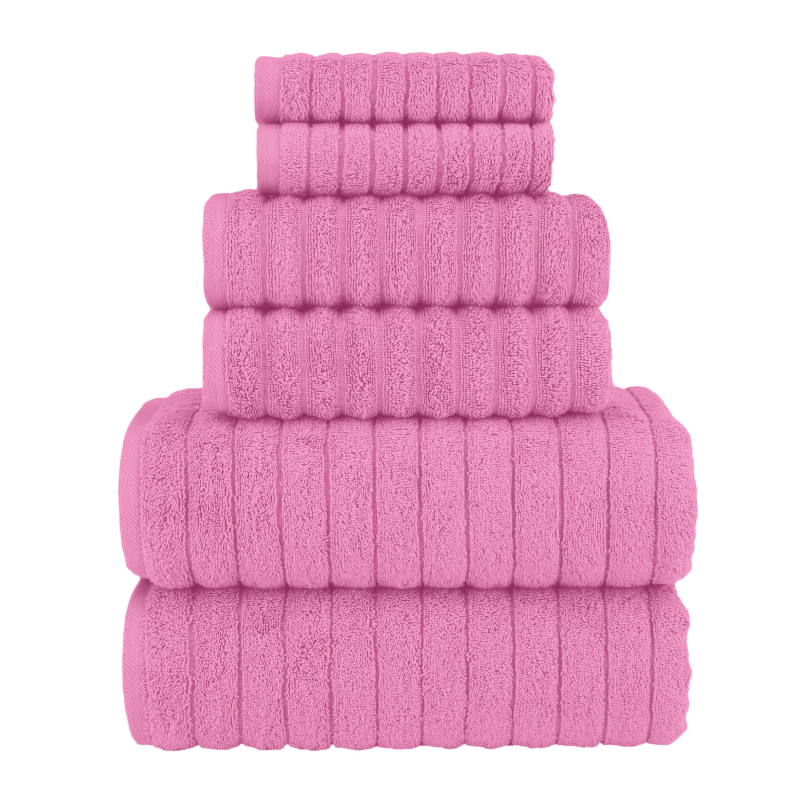 Elegant Comfort 100% Turkish Cotton Corduroy Ribbed Luxury Bath Towels 6-Piece Set, Premium Feel - Quick Dry, Highly Absorbent, Contains 2 Bath Towels, 2 Hand Towels, and 2 Washcloths, Light Pink